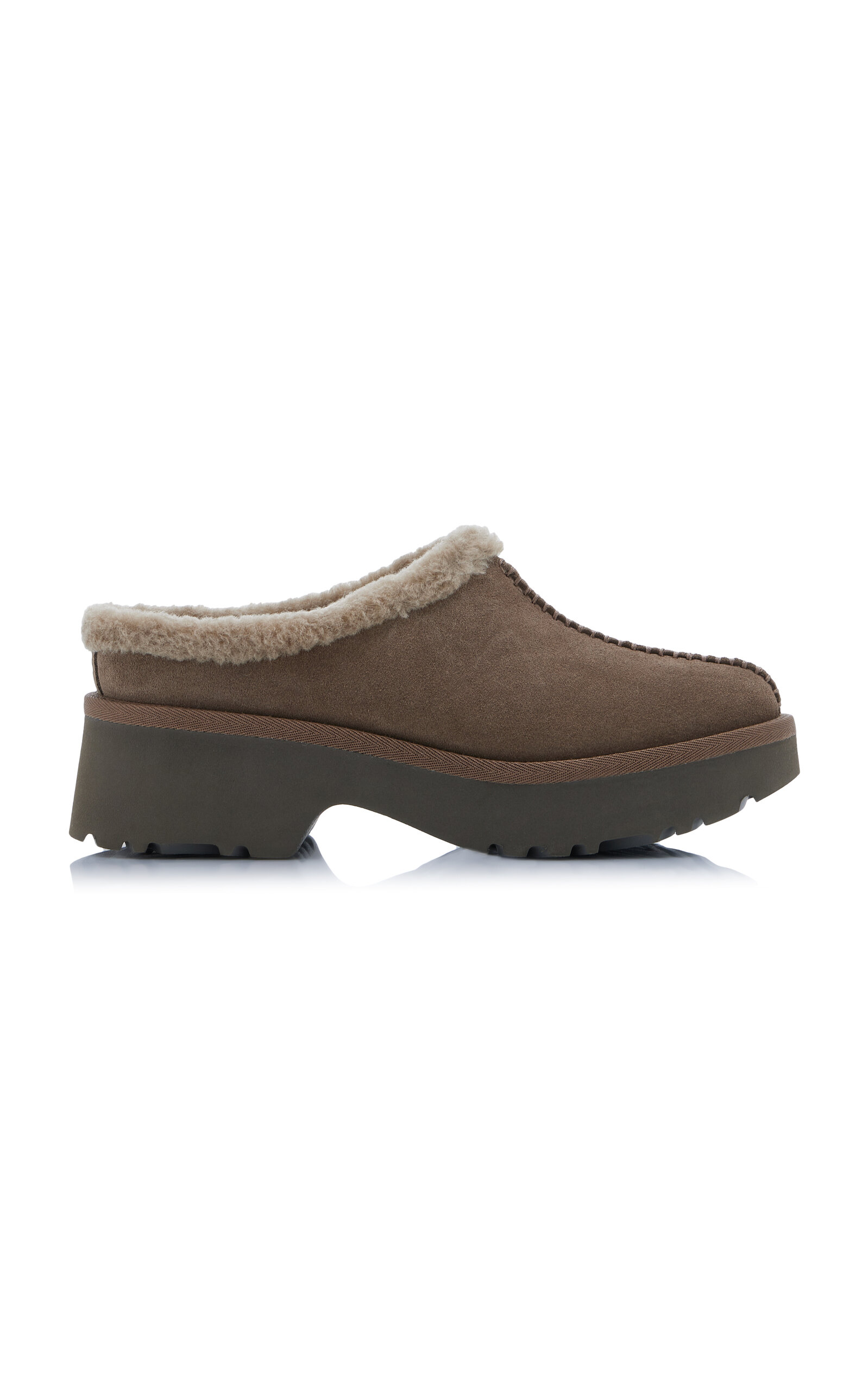 Shop Ugg Cozy New Heights Suede And Shearling Clogs In Olive