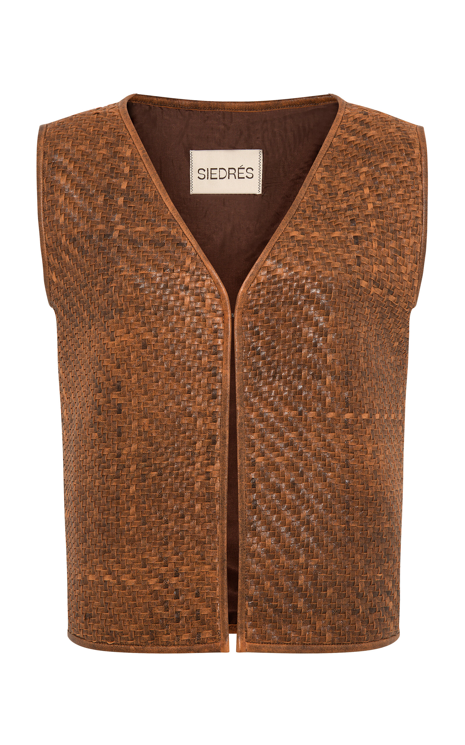Siedres Enty Woven Leather Vest In Brown