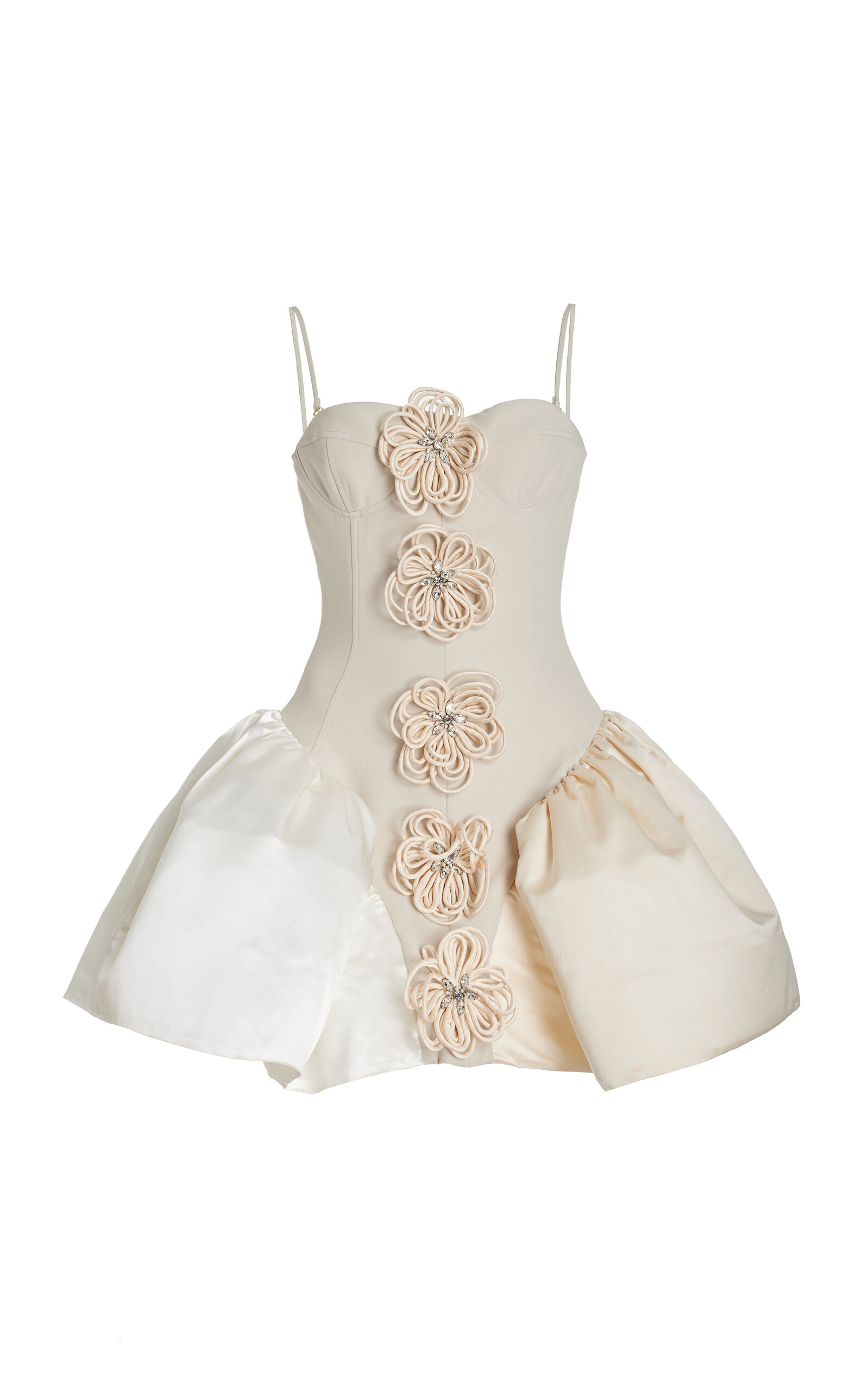 Shop Harbison Flora Cyclone Embellished Knit-satin Bustier Mini Dress In White