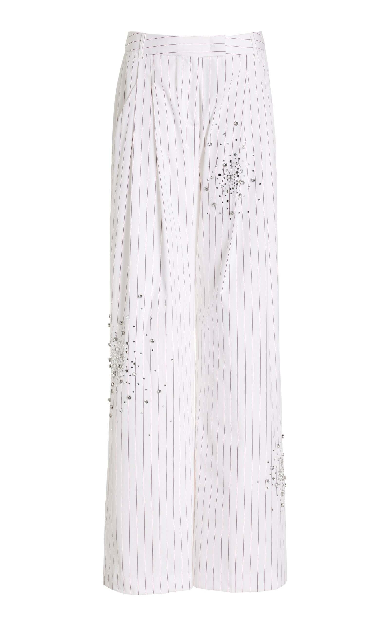 Shop Des_phemmes Exclusive Crystal-embellished Cotton Poplin Wide-leg Pants In Burgundy
