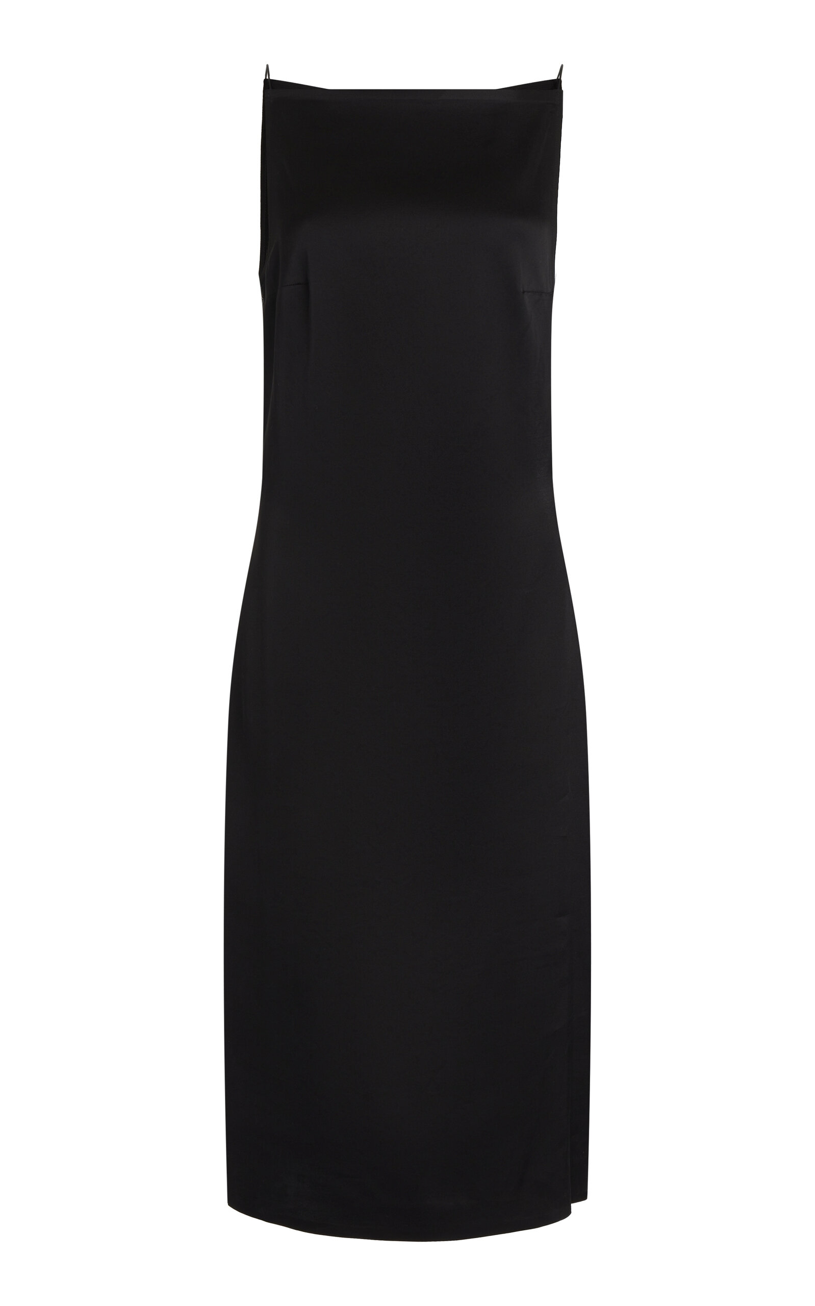 Shop Jacquemus Spoglio Sleeveless Stretch-satin Midi Dress In Black