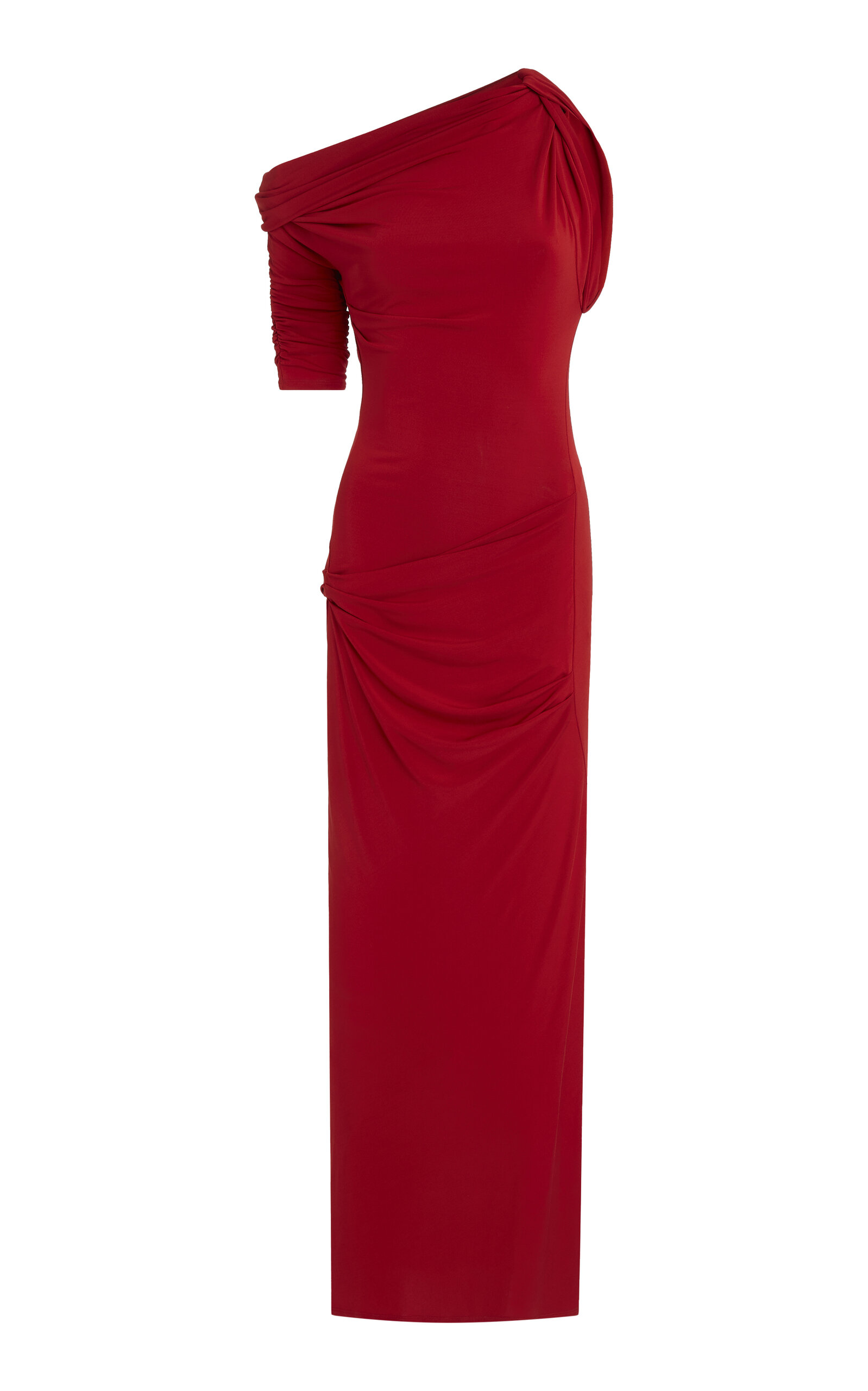 Shop Jacquemus Drapeado Asymmetric Jersey Maxi Dress In Red