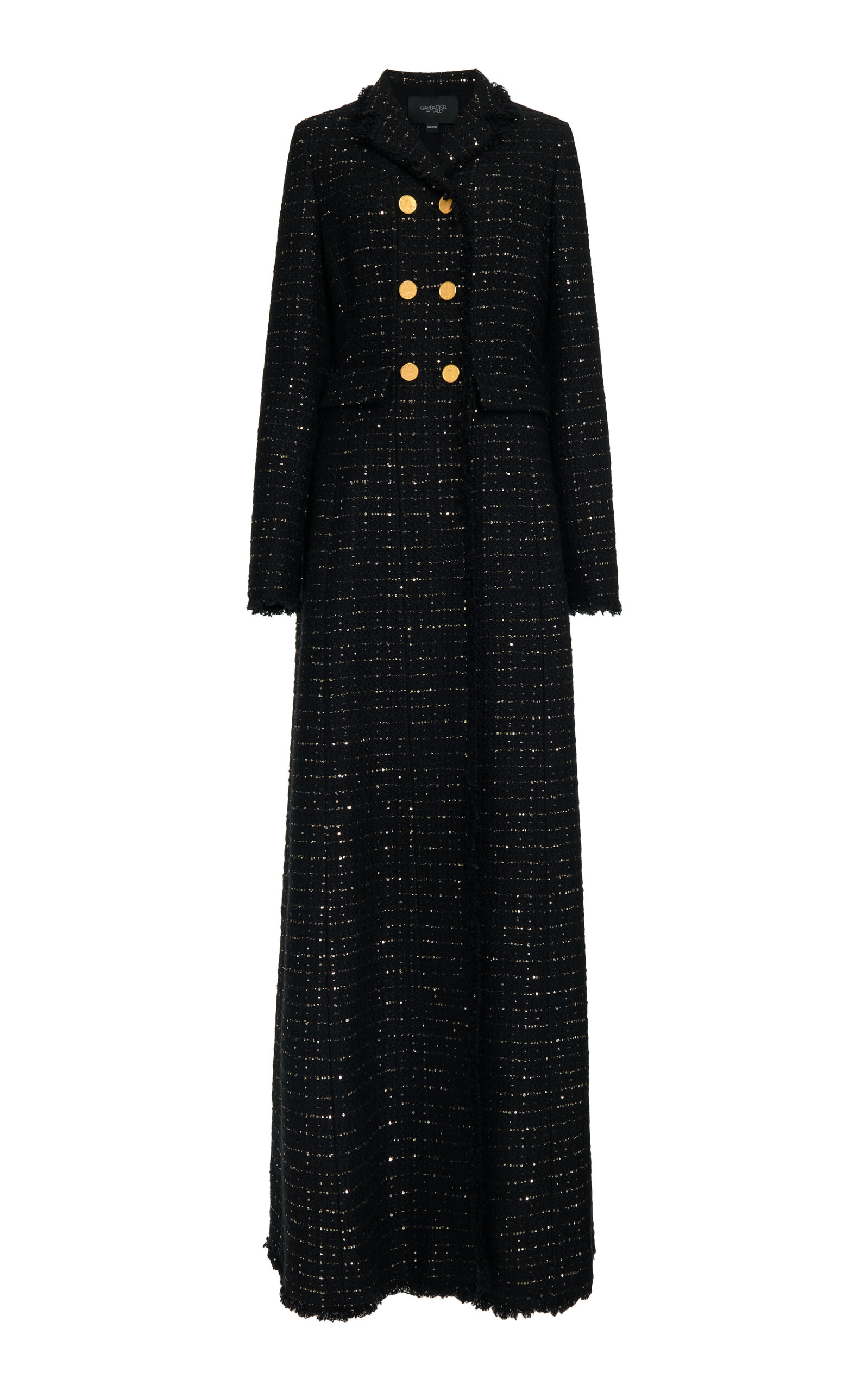 Giambattista Valli Metallic Bouclé Long Coat In Black