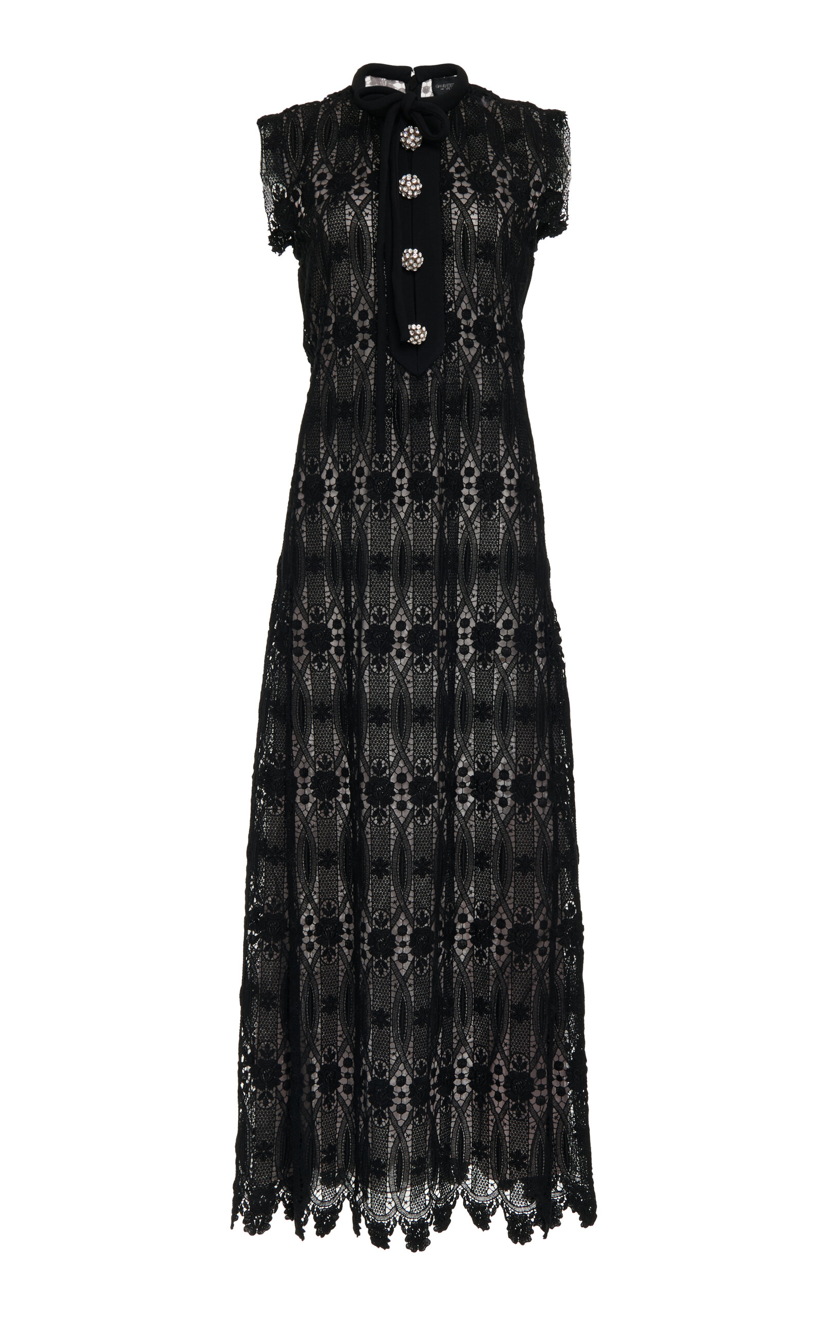 Giambattista Valli Macramé Embroidered Lace Midi Dress In Black