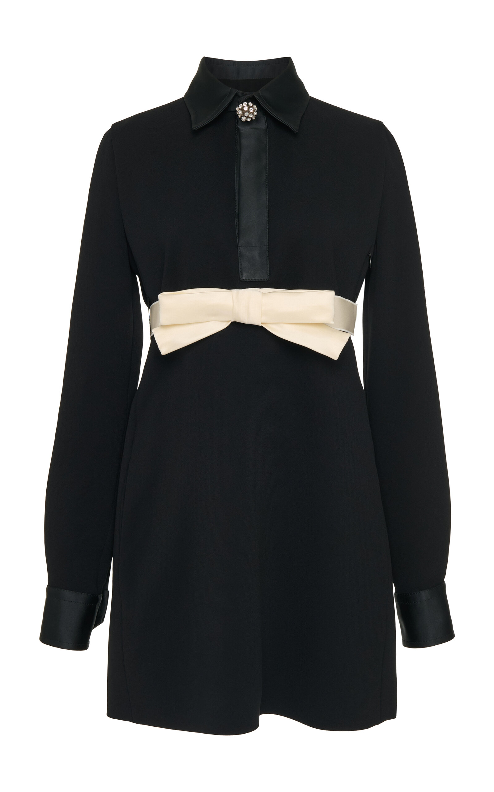 Shop Giambattista Valli Bow-detailed Crepe Collared Mini Dress In Black