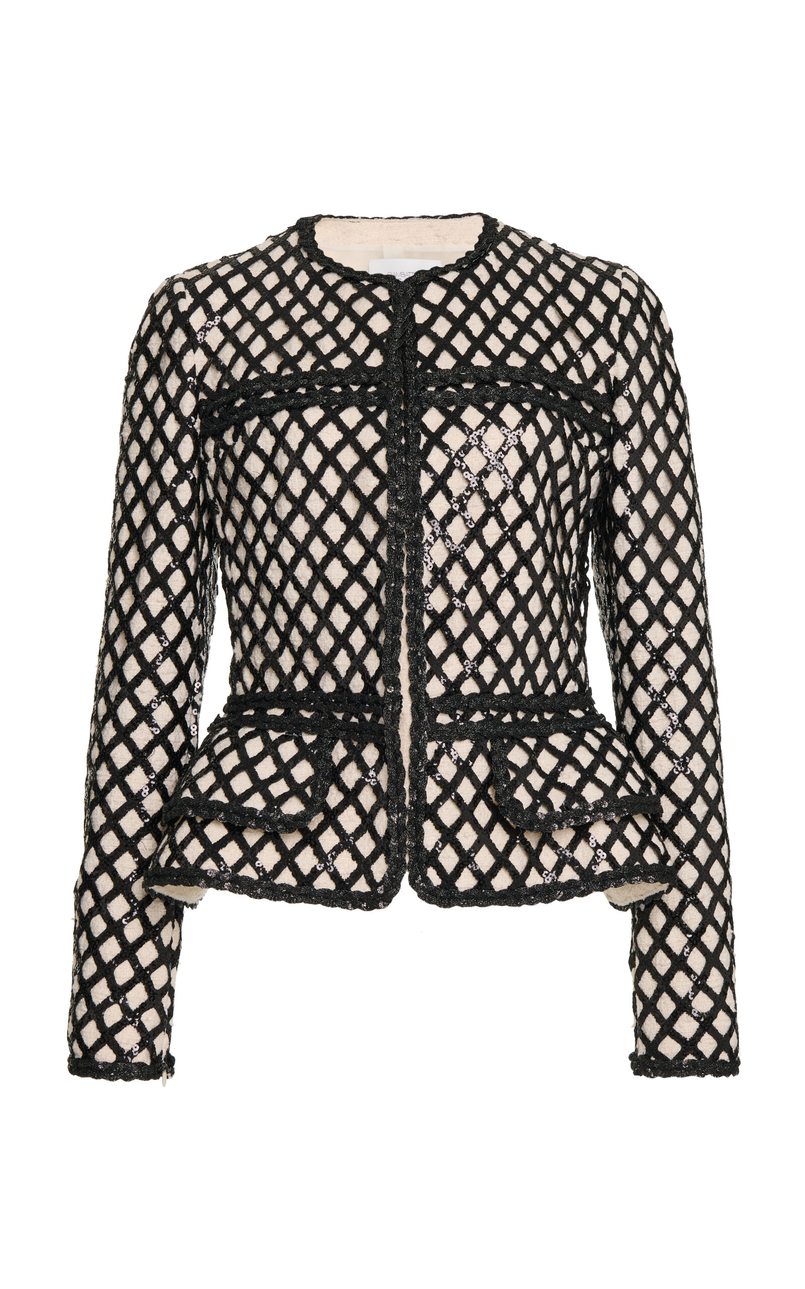 Giambattista Valli Sequined Net Peplum Jacket In Black,white