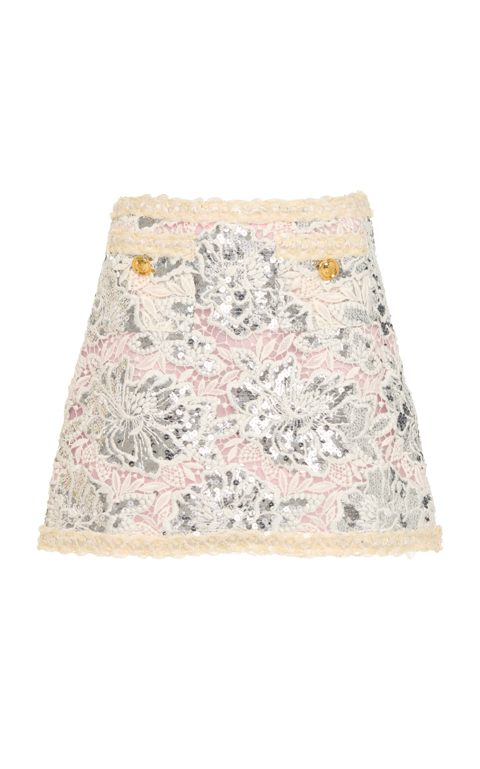 Giambattista Valli Sequined Lace Mini Skirt In Silver