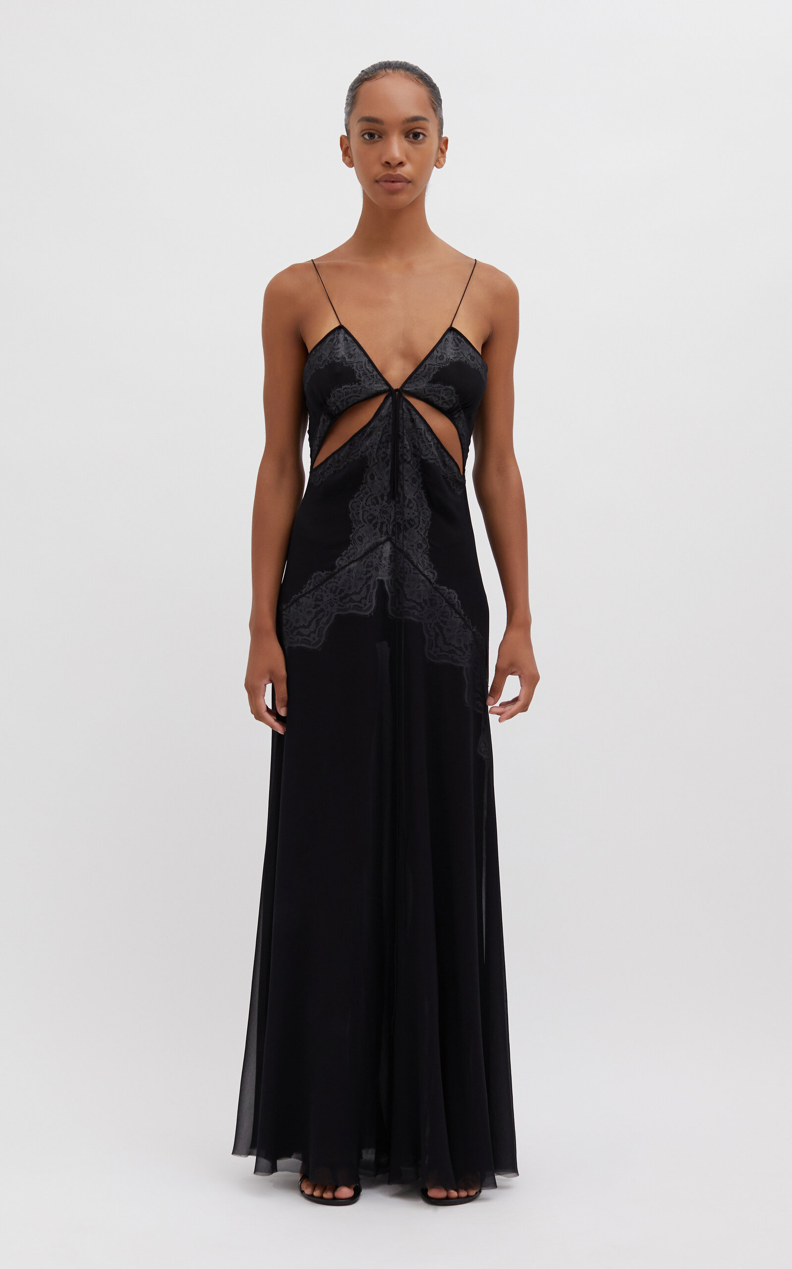 Christopher Esber Lace-detailed Silk Gown In Black