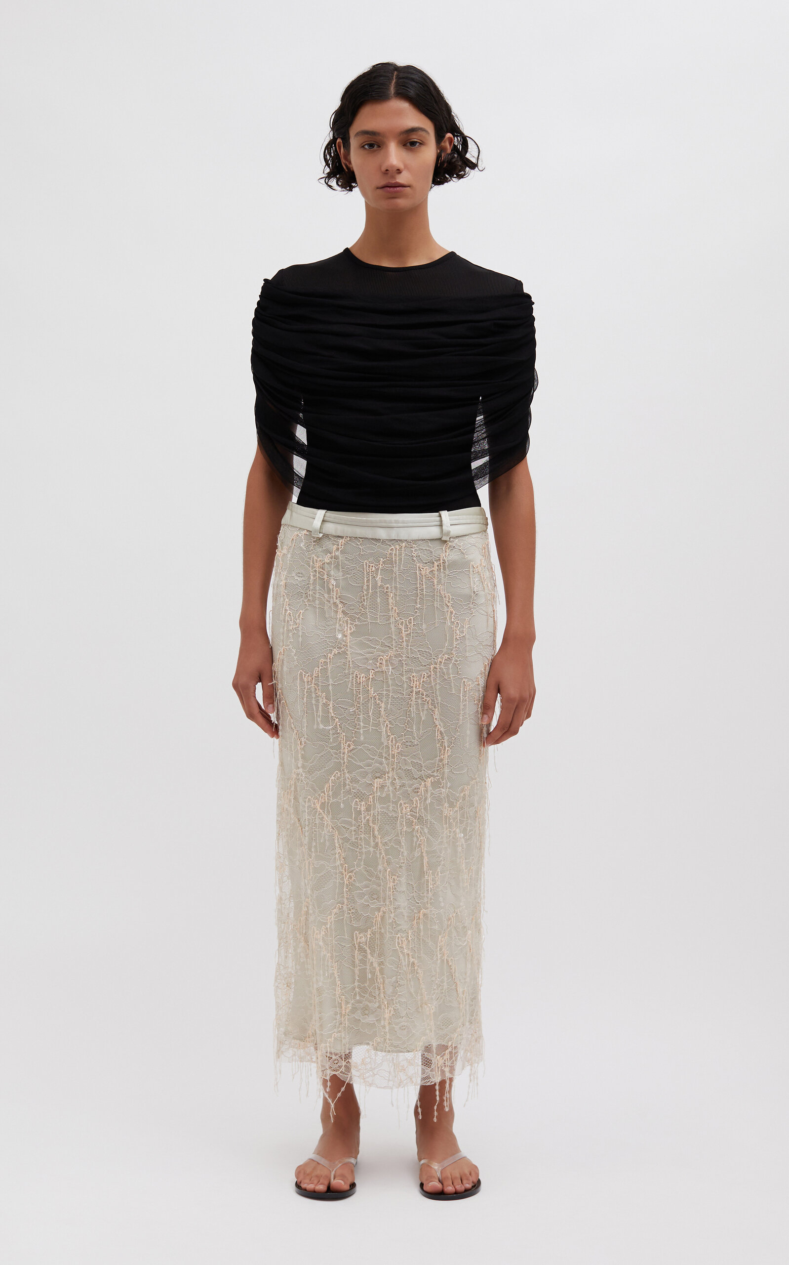 Christopher Esber Beaded Lace Midi Skirt In White