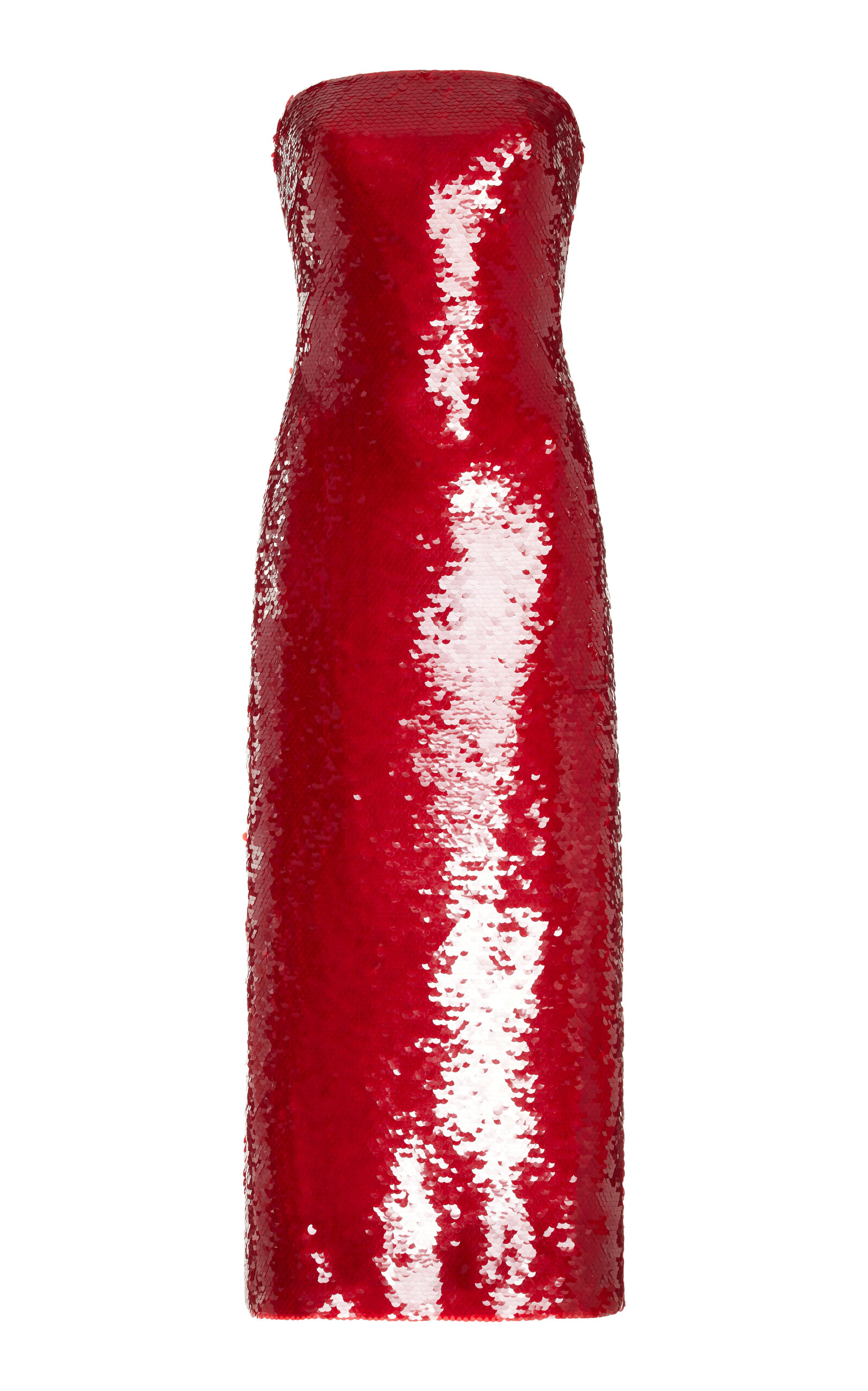 Shop Monique Lhuillier Strapless Sequined Crepe Maxi Dress In Red