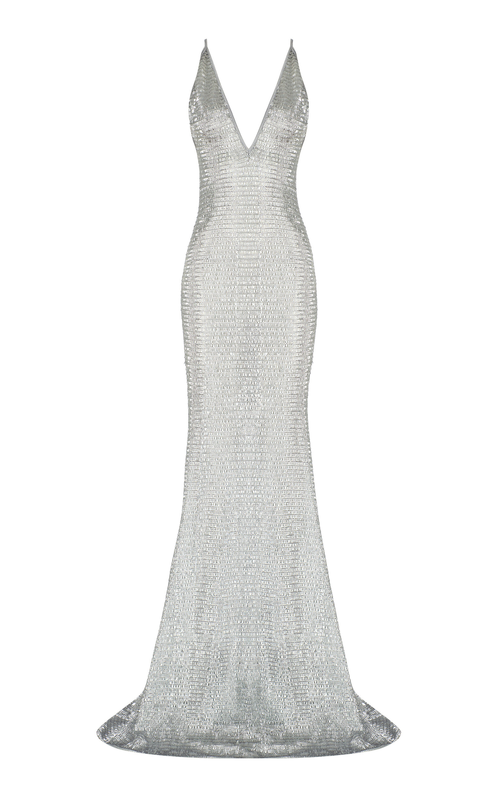 The New Arrivals Ilkyaz Ozel Claudie Textured Metallic Maxi Slip Dress In Silver