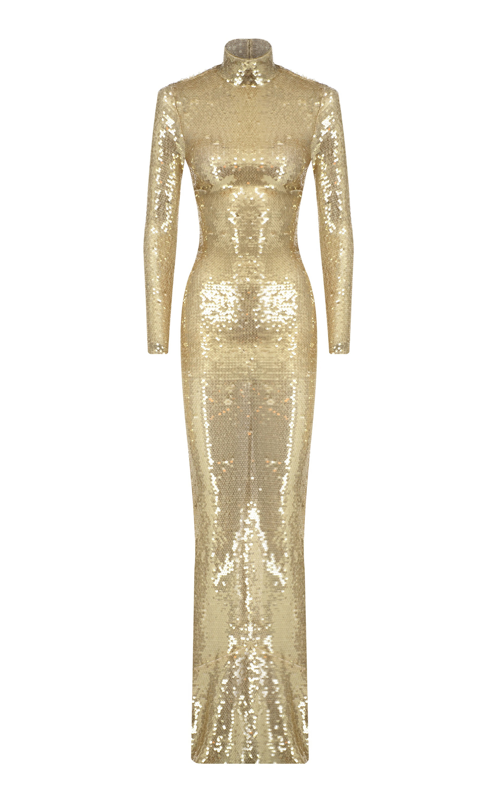 The New Arrivals Ilkyaz Ozel Catroux High Neck Sequin Maxi Dress In Nude