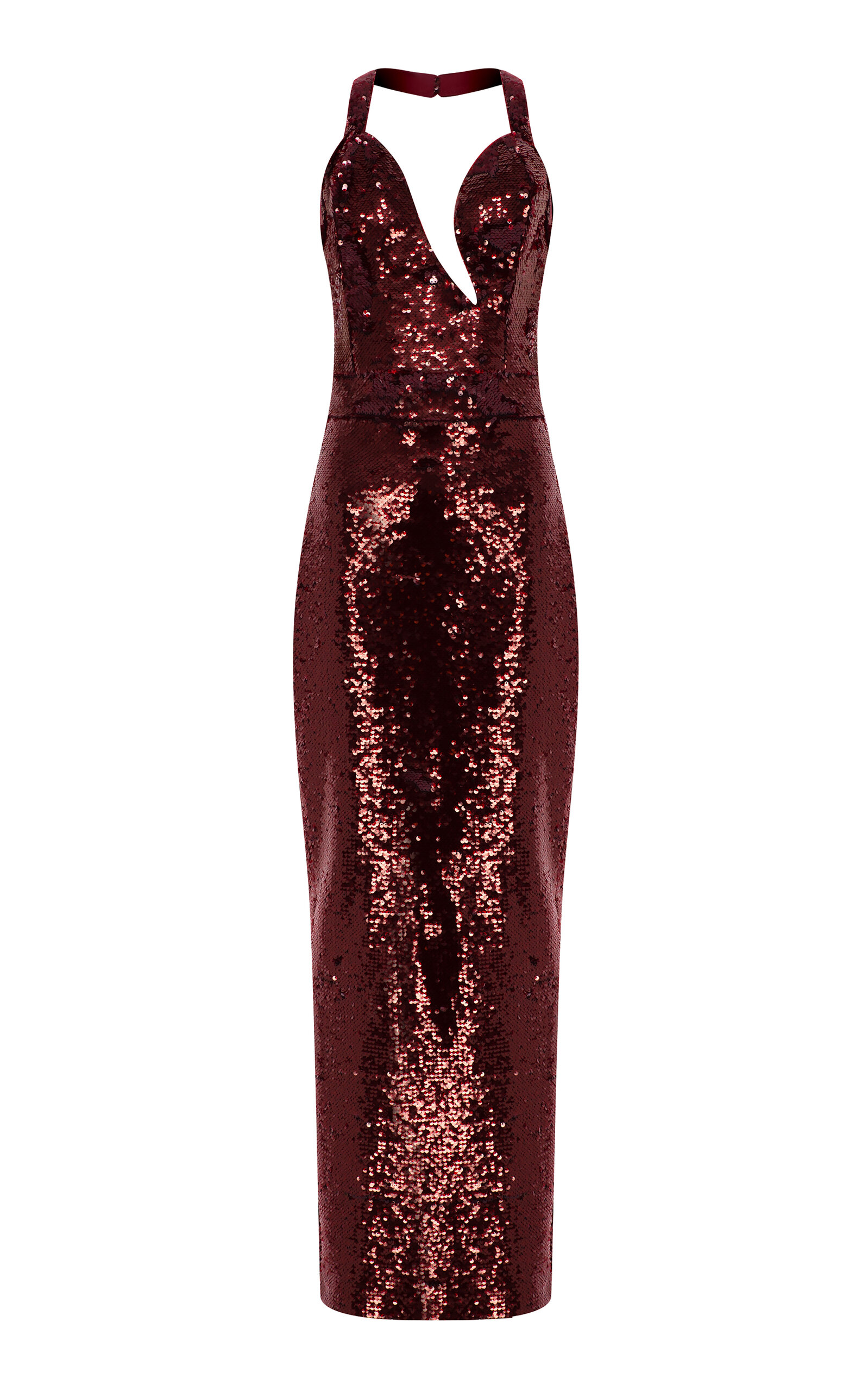 The New Arrivals Ilkyaz Ozel Manon Halter-neck Sequin Maxi Dress In Burgundy