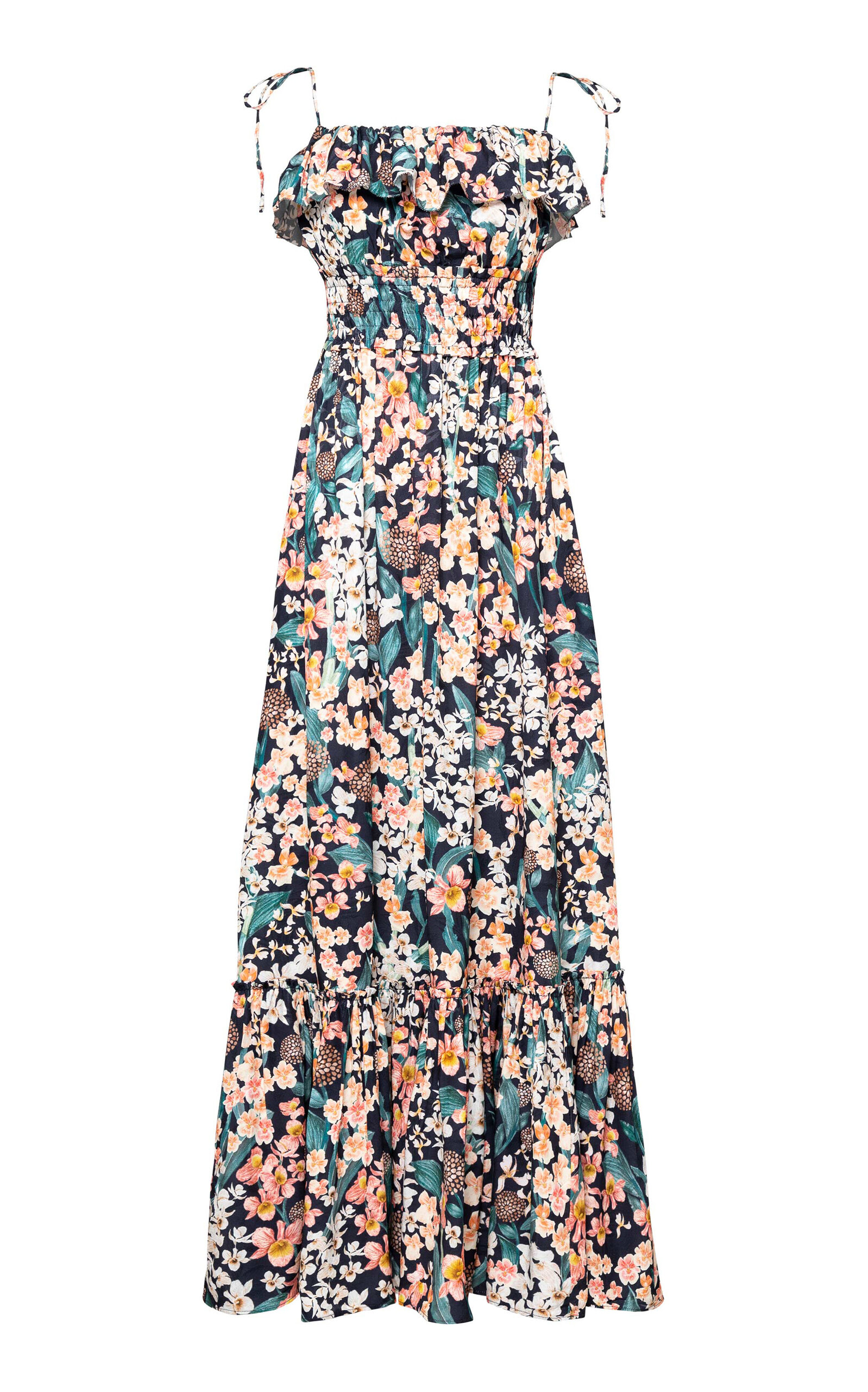 Agua By Agua Bendita Coco Danza Ruffled Jacquard Maxi Dress In Navy