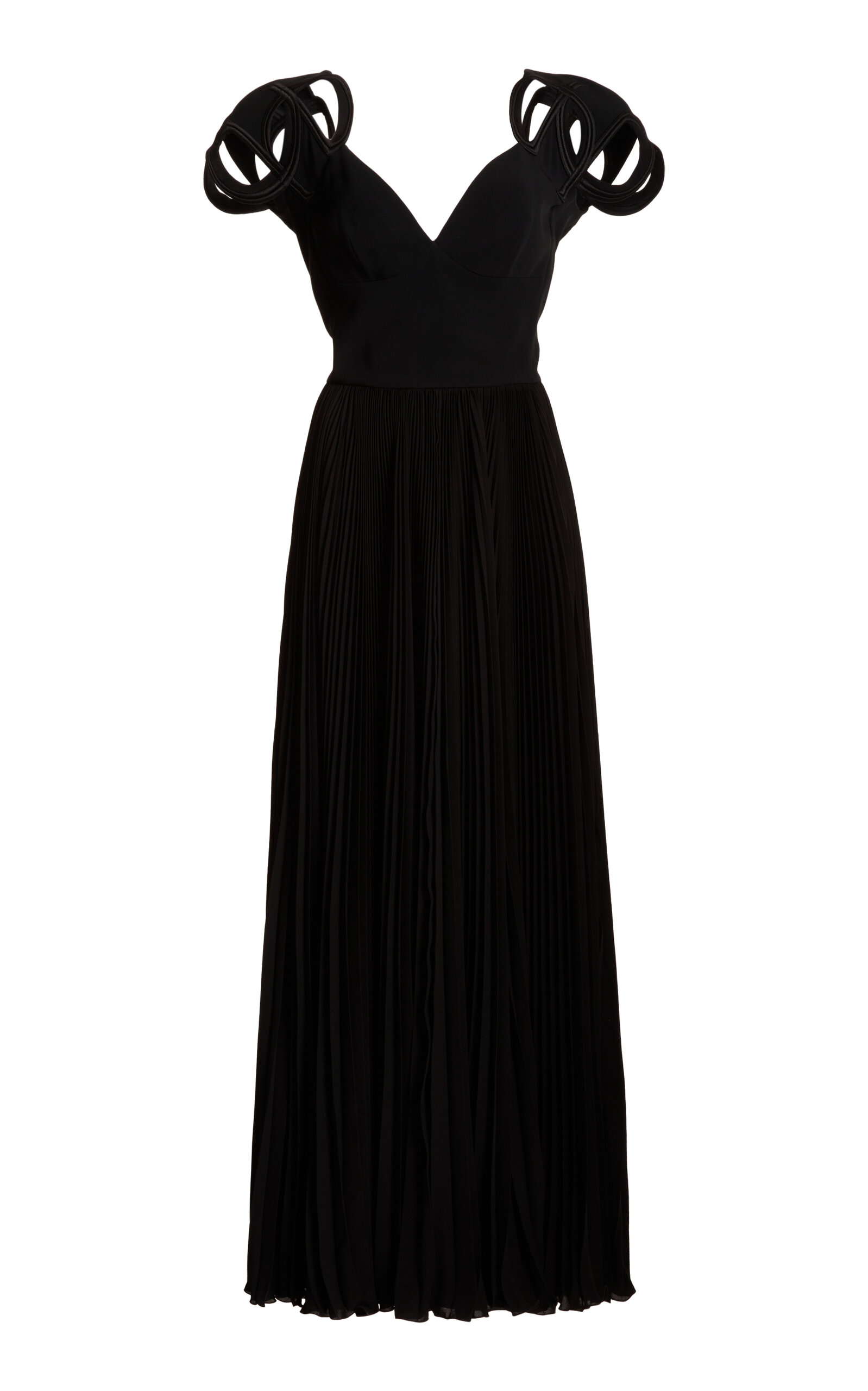 Elie Saab Cutout Sleeve Drop Waist Midi Dress In Black