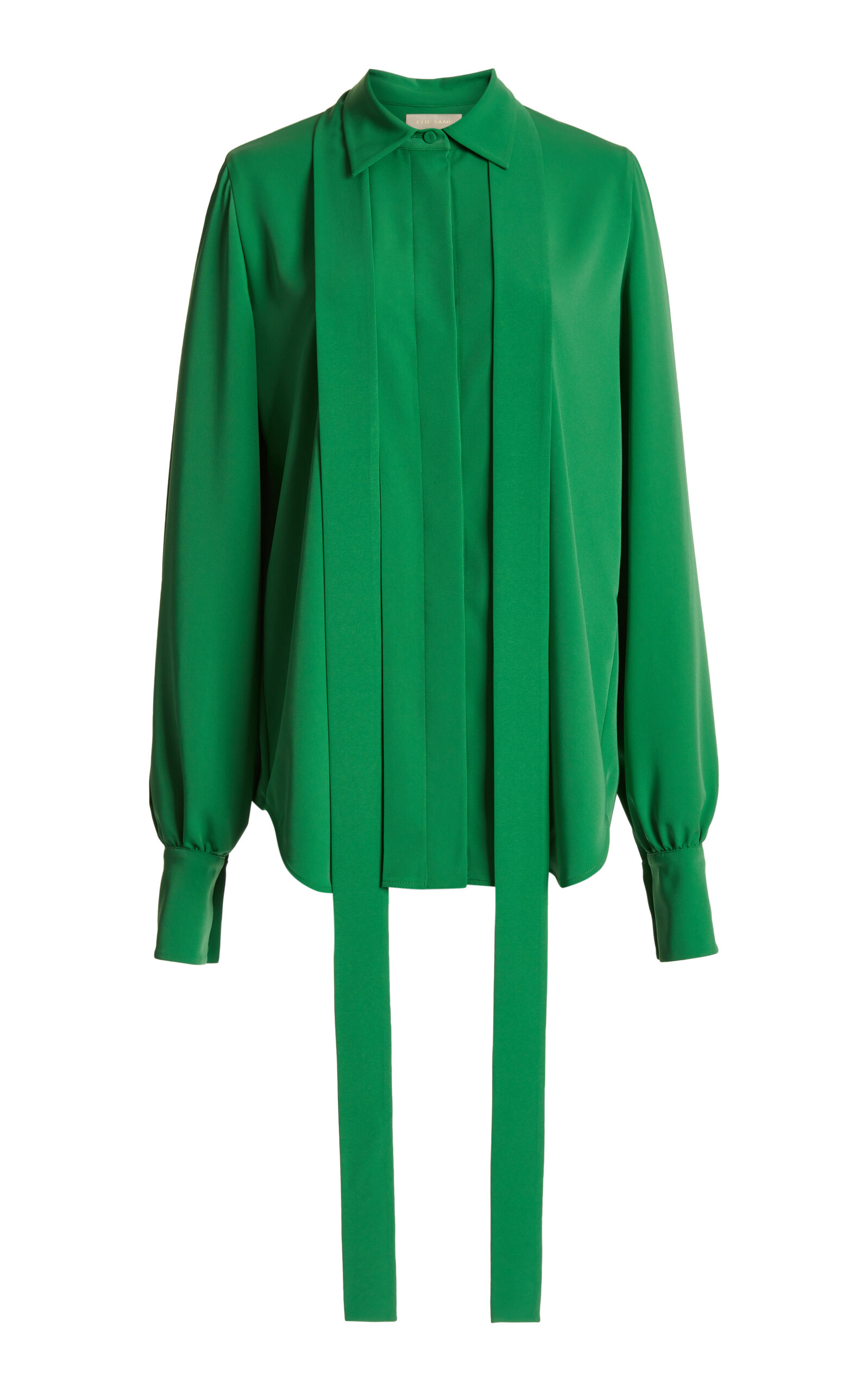 Elie Saab Pleated Collar Scarf Top In Green