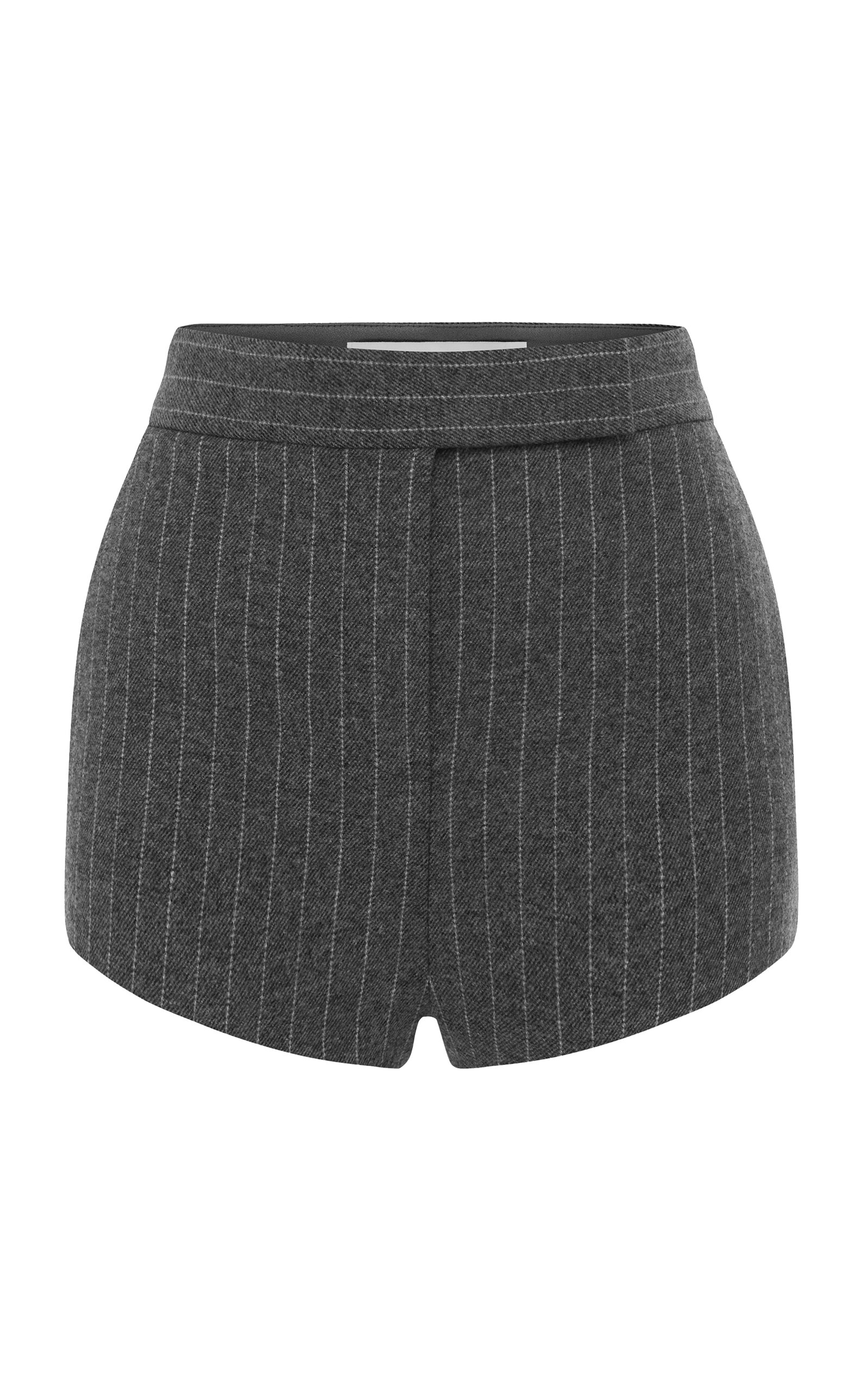 Alex Perry Pinstriped Wool Mini Shorts In Grey