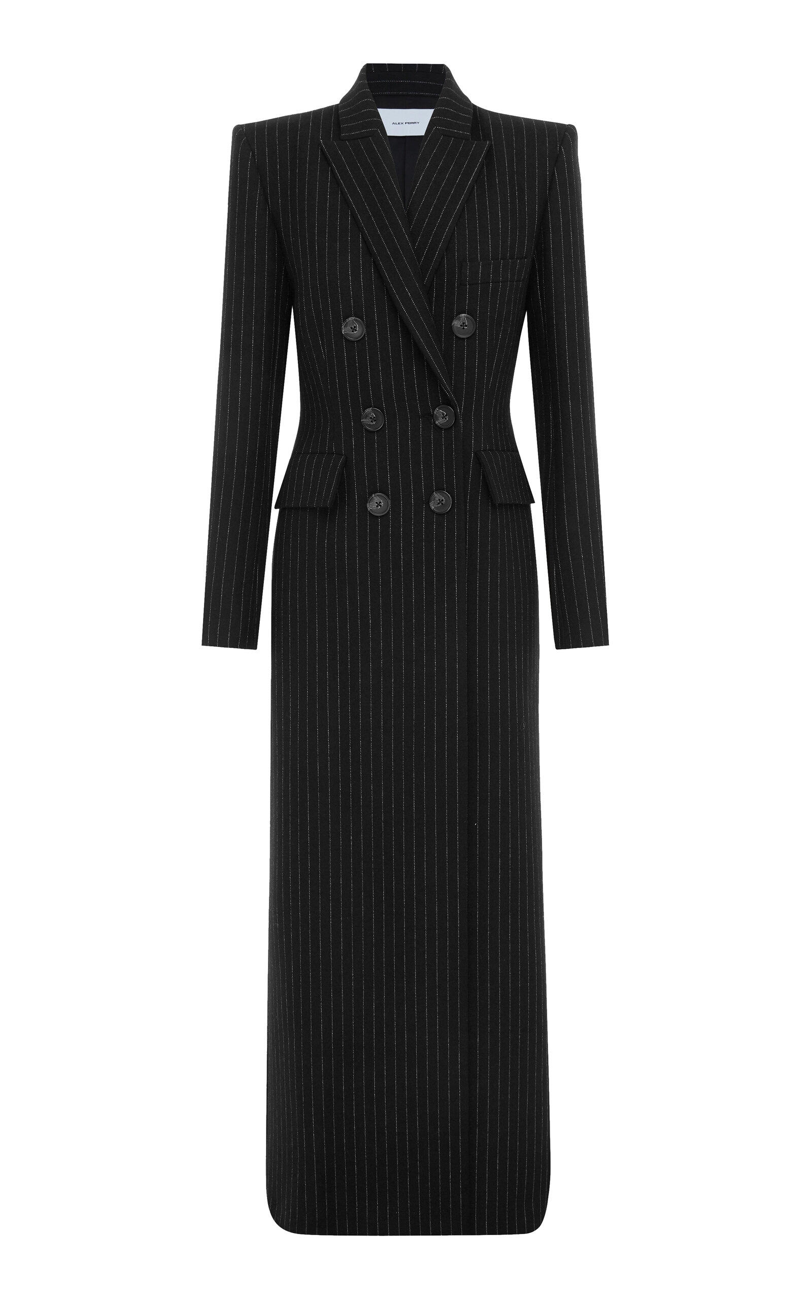 Alex Perry Pinstriped Double-breasted Wool Coat In Black