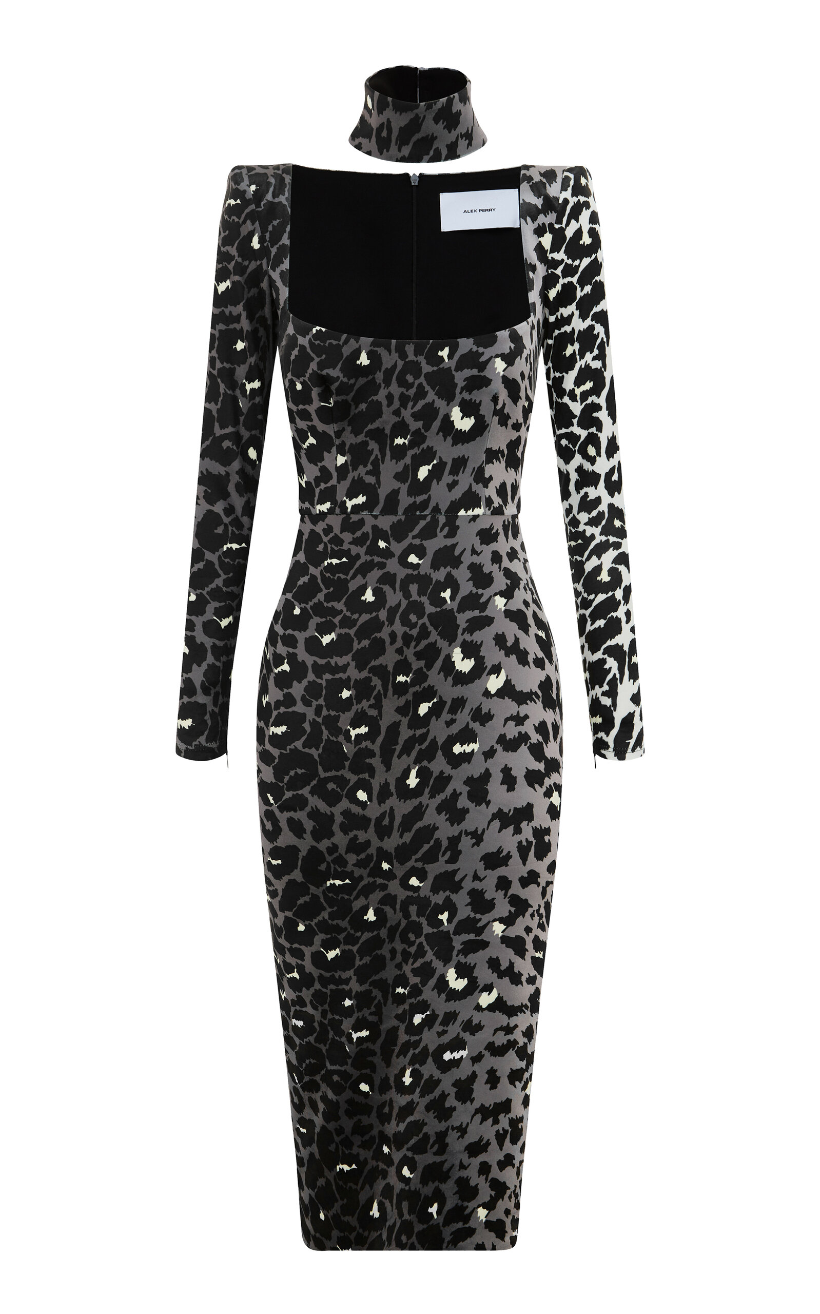 Alex Perry Leopard Printed Velvet Midi Dress With Neck Cuff In Animal