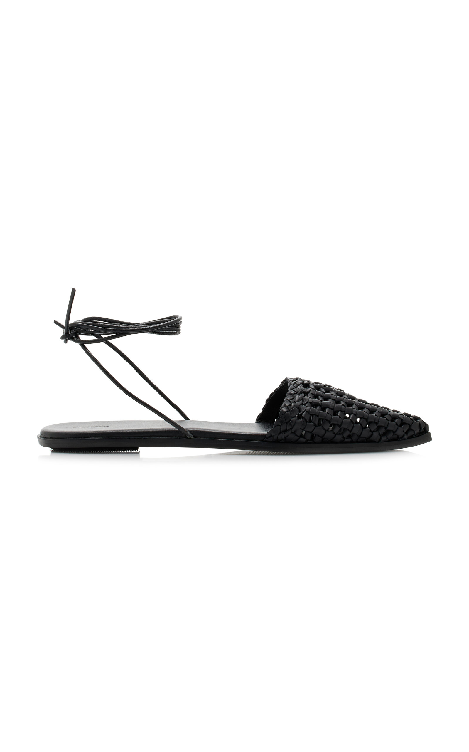 St Agni Macrame Leather Mesh Tie Up Flats In Black
