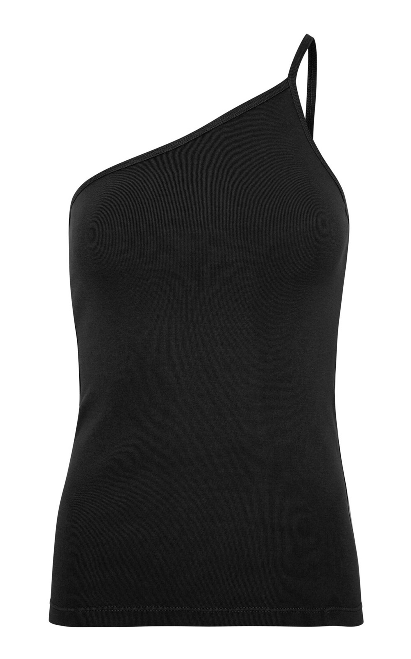 St Agni One-shoulder Organic Cotton Tank Top In Black