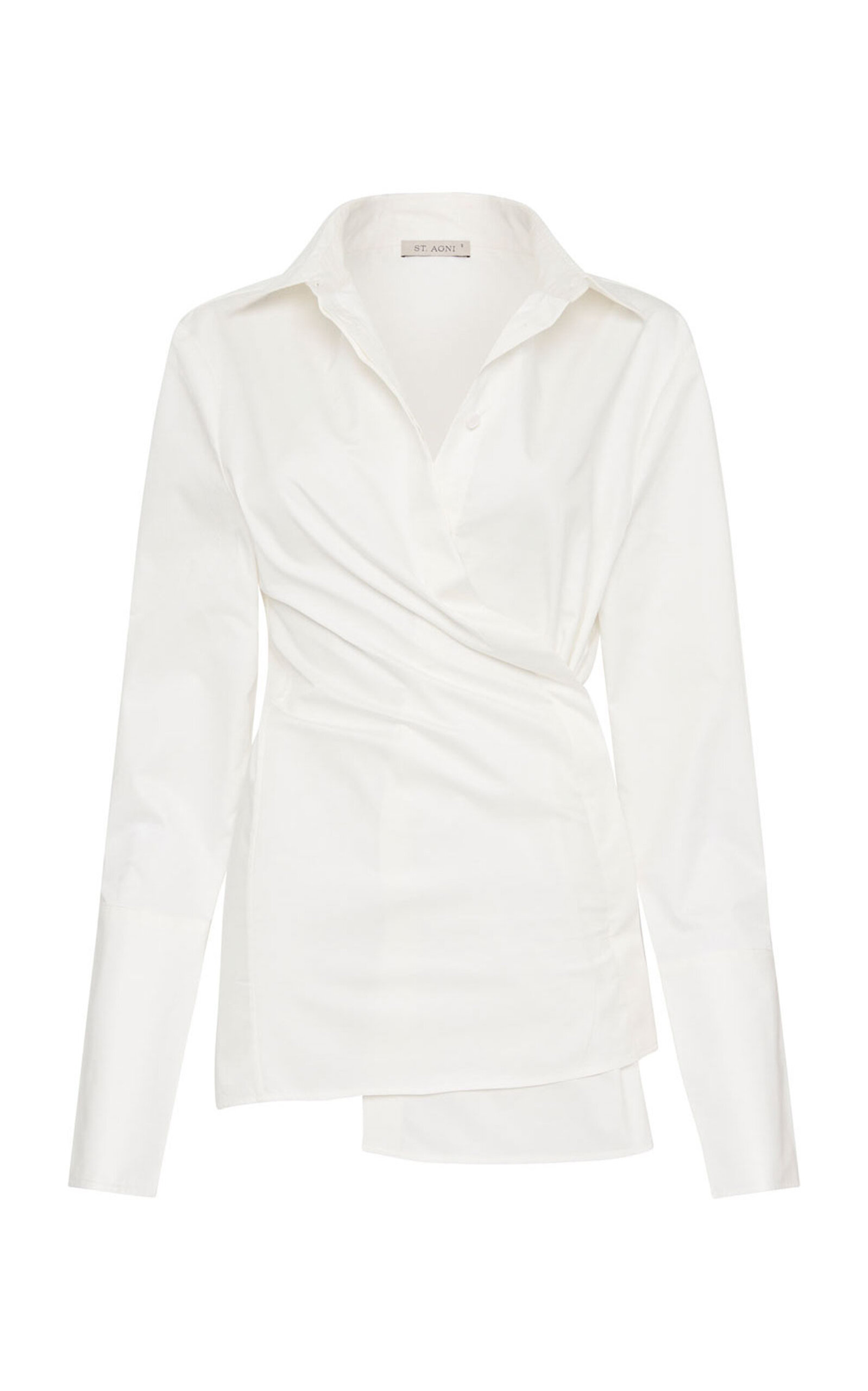 St Agni Tailored Cotton Wrap Shirt In White