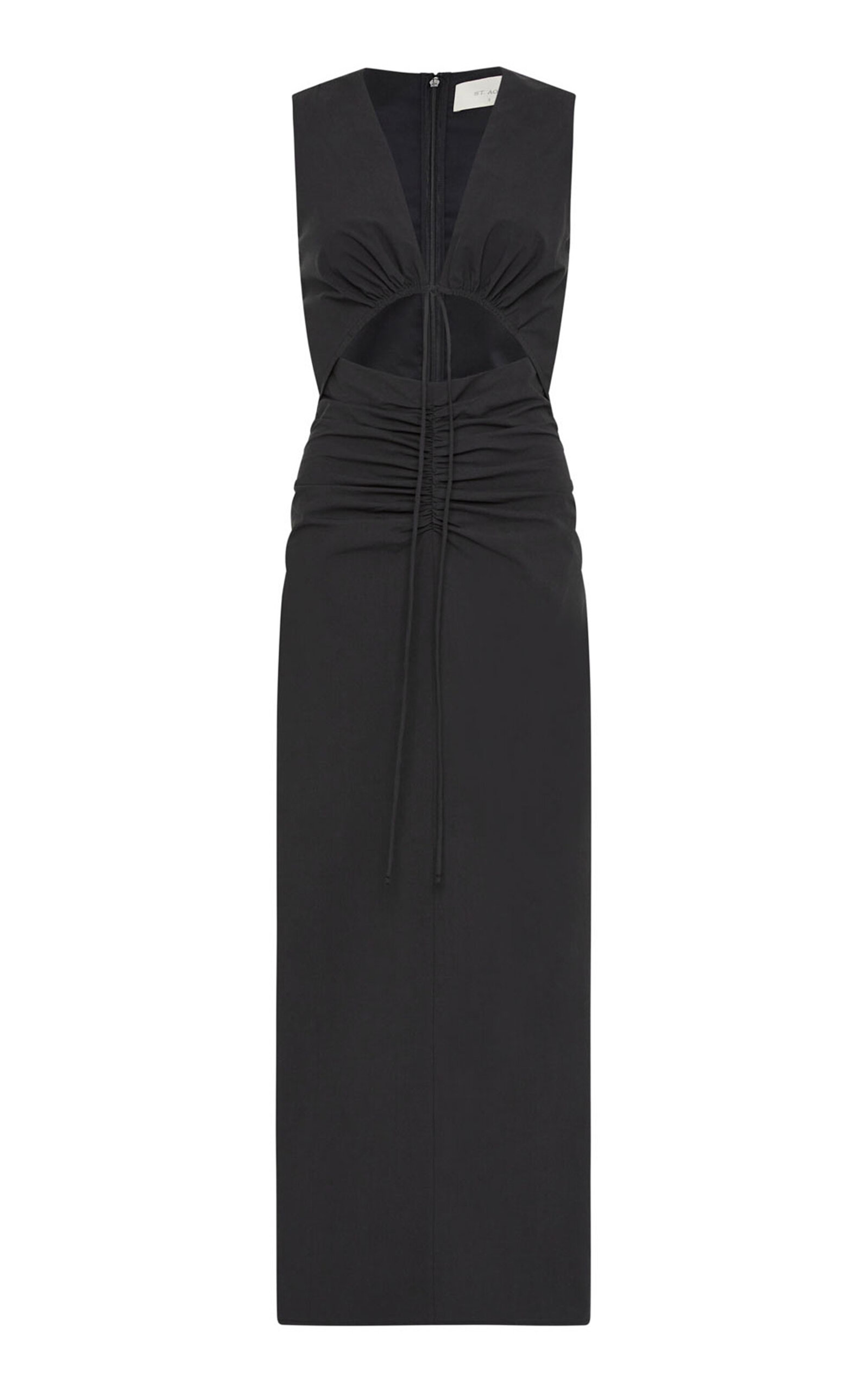 St Agni Gathered Cutout Cotton Maxi Dress In Black