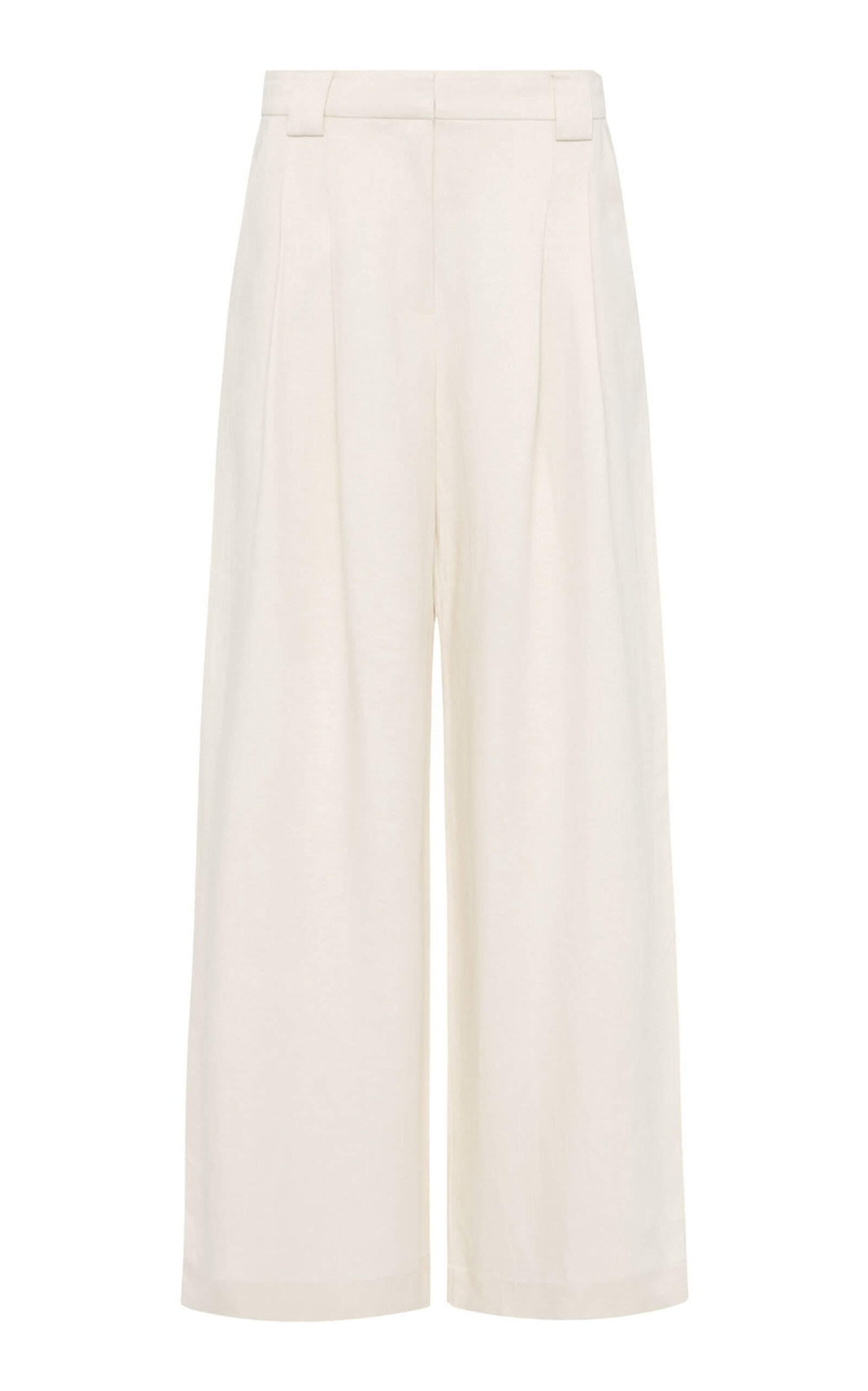 St Agni Pleated Tencel-linen Wide-leg Pants In Off-white