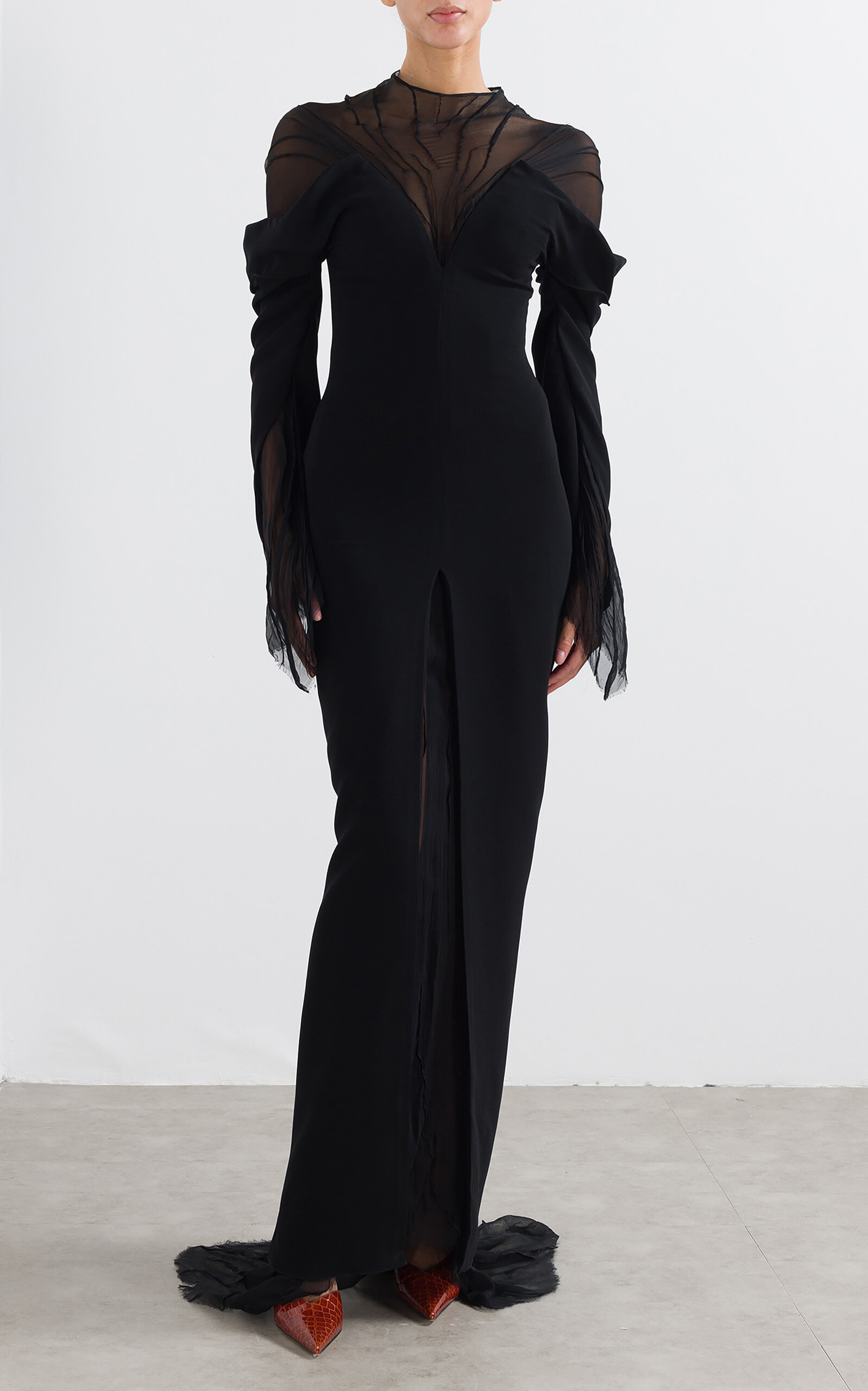 Marmar Halim Chiffon Crepe Off-shoulder Gown In Black