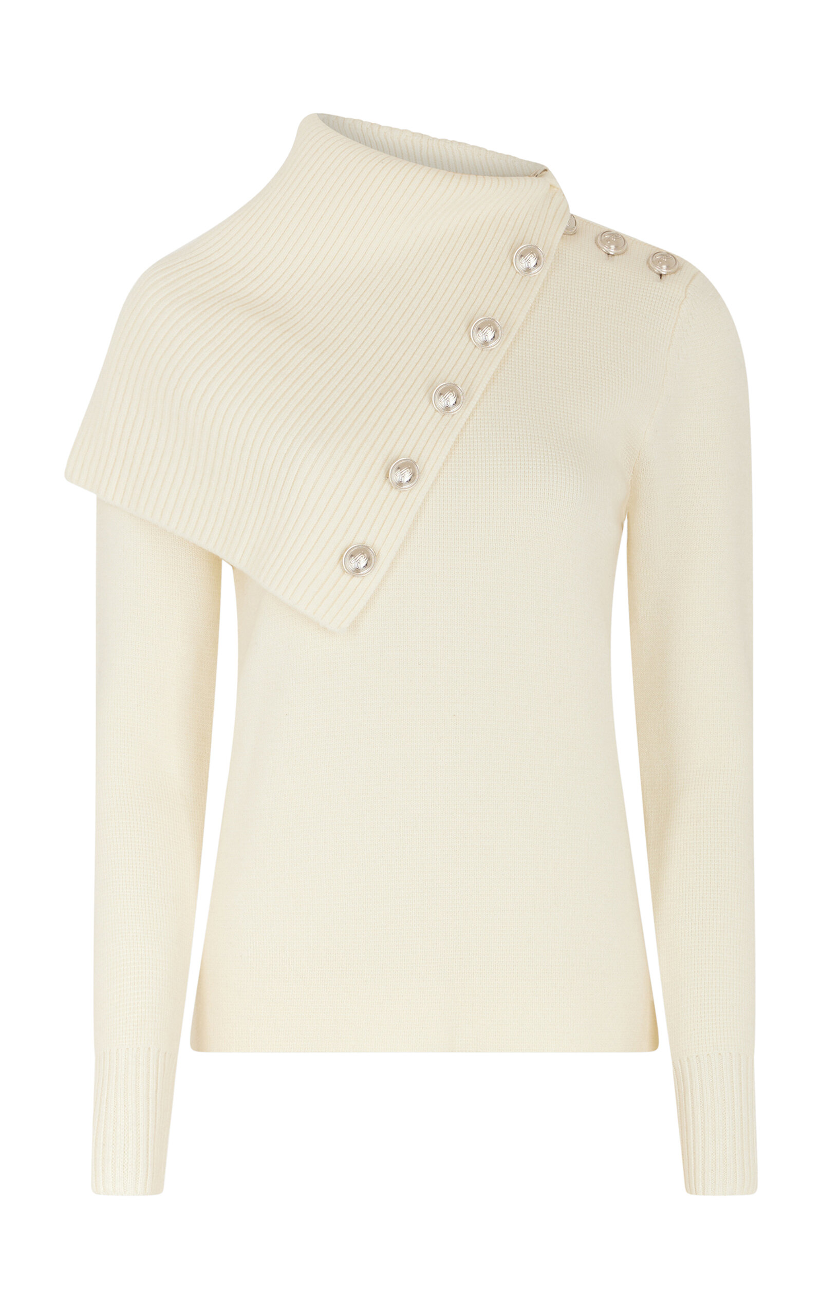 Rabanne Embellished Merino Wool Turtleneck Sweater In Off-white