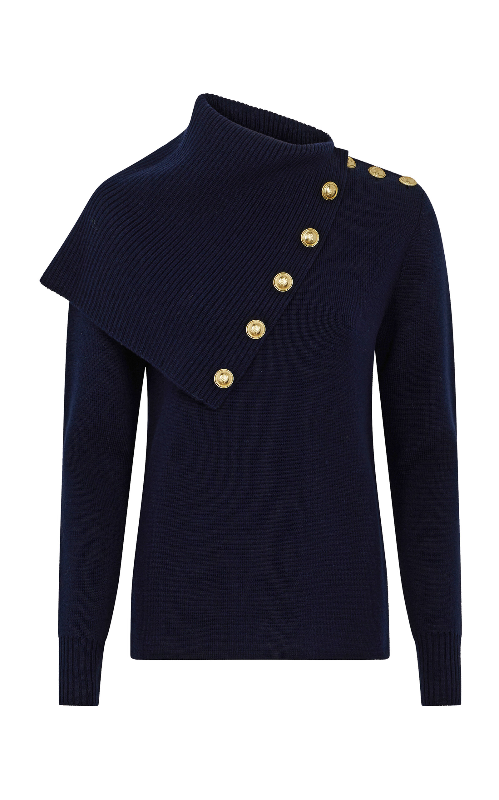 Rabanne Embellished Merino Wool Turtleneck Sweater In Navy