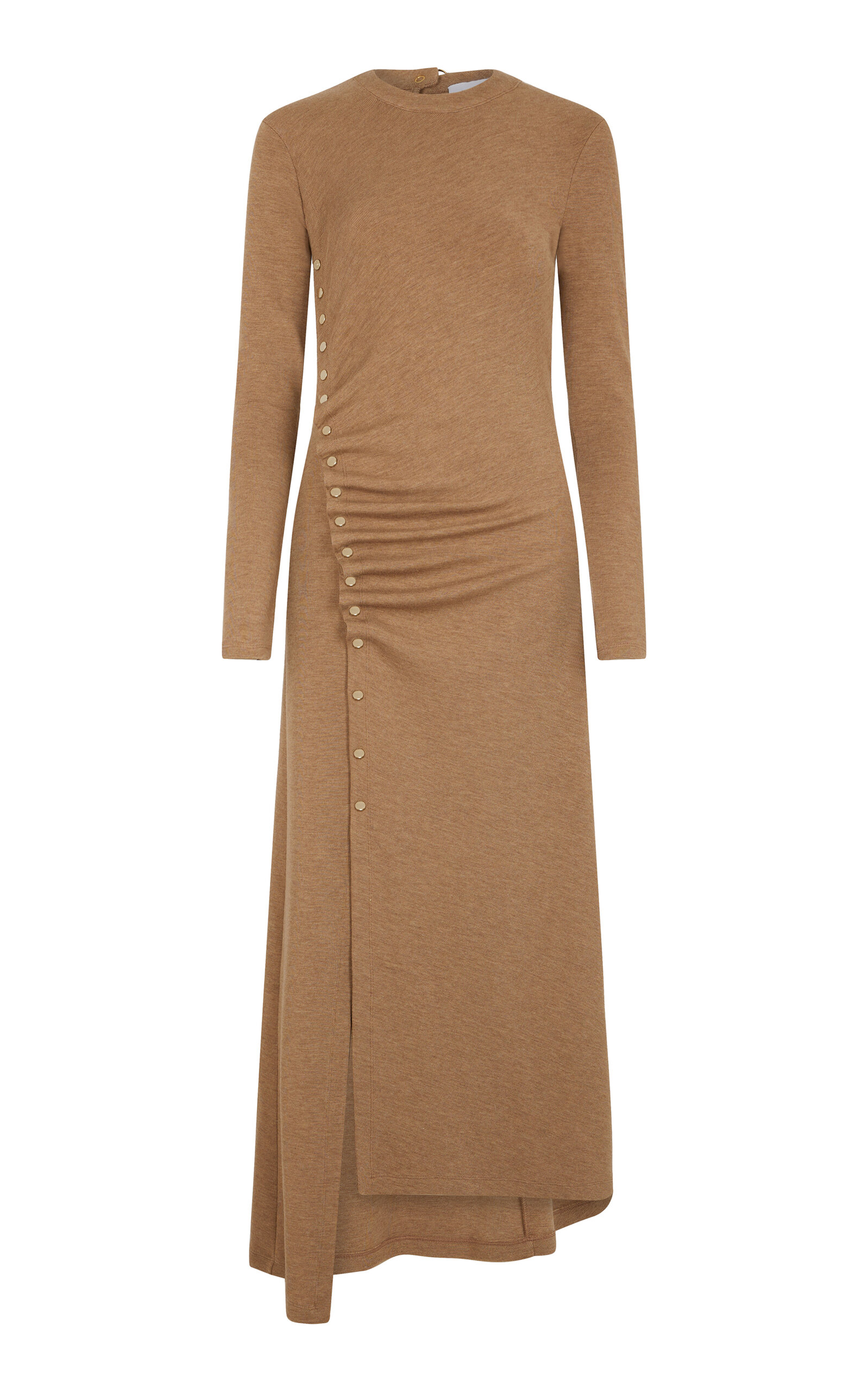 Shop Rabanne Button-detailed Stretch-wool Midi Dress In Neutral