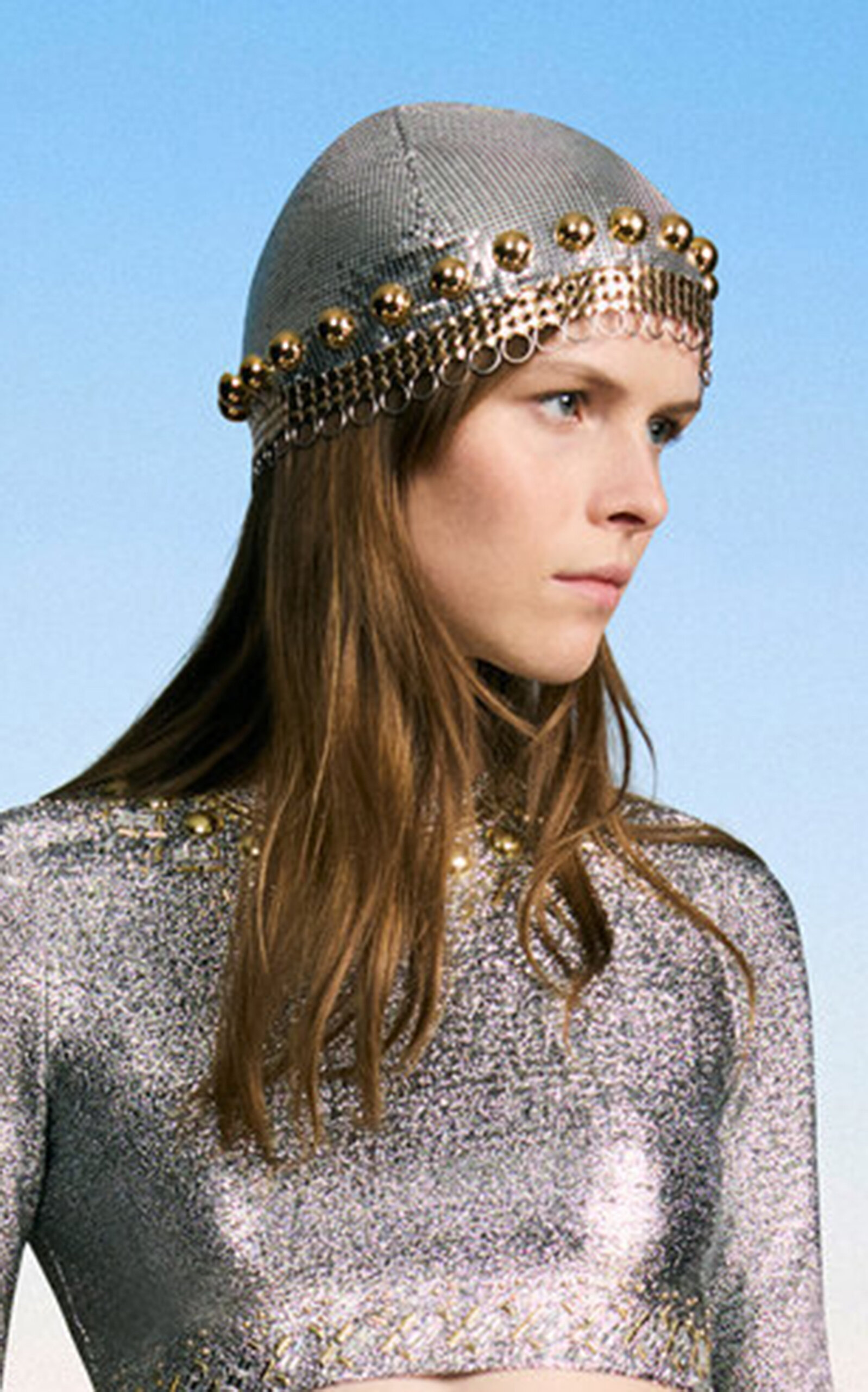 Rabanne Studded Crystal Mesh Beanie In Silver