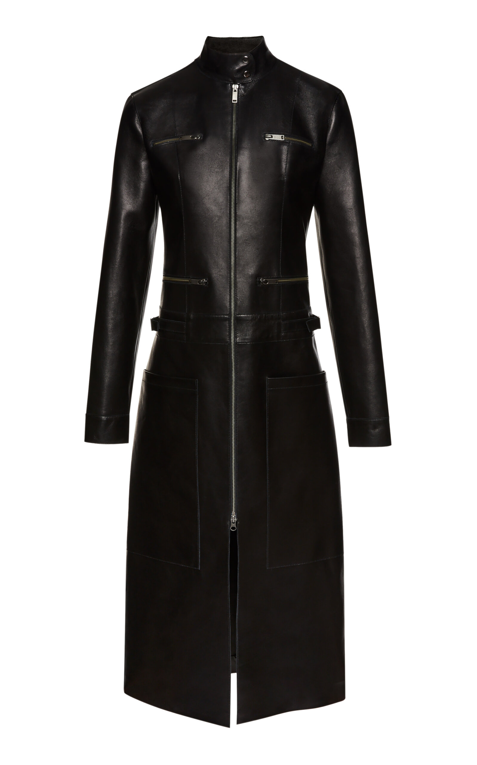 Magda Butrym Leather Long Trench Coat In Black