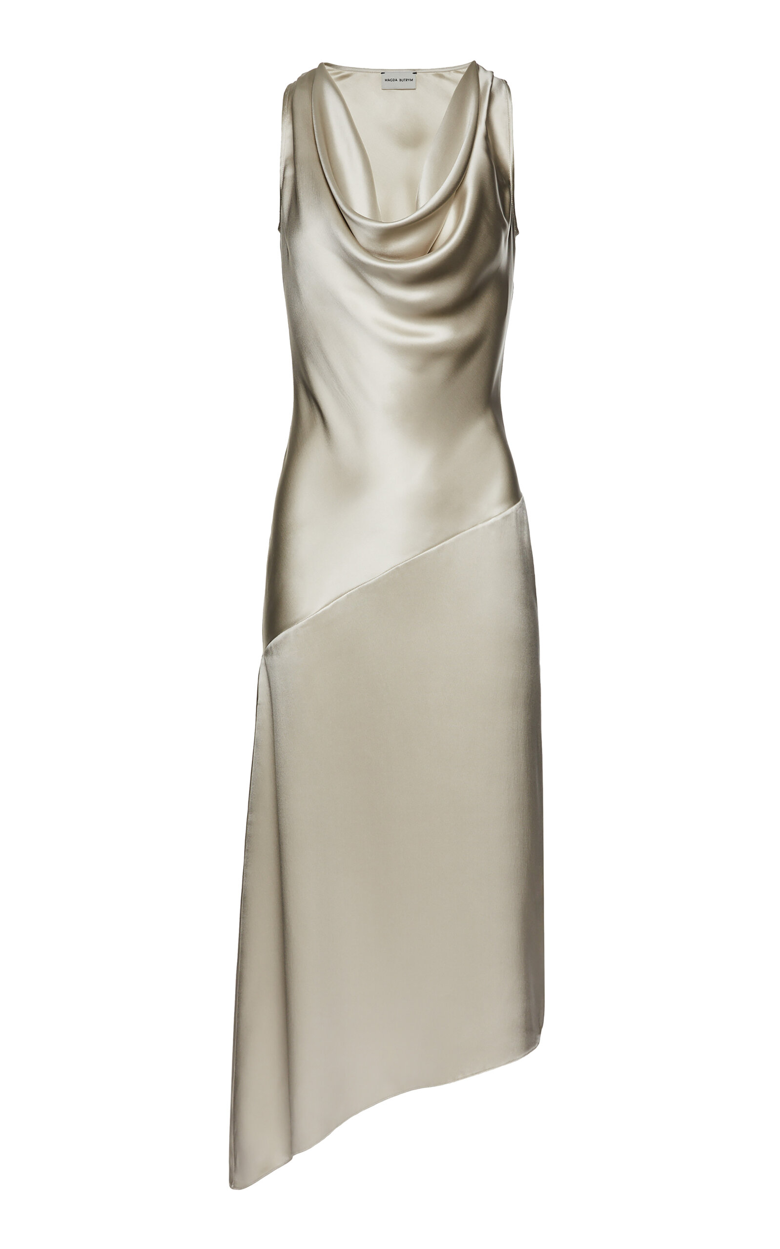 Magda Butrym Silk Asymmetrical Midi Dress In Nude