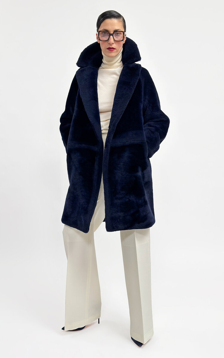 Martin Grant Shearling Cocoon Coat In Navy