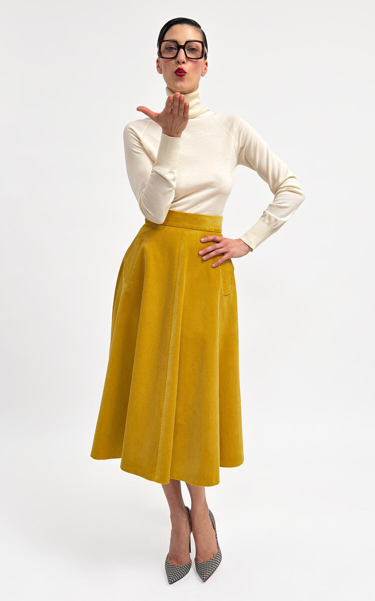 Paneled Cotton-Corduroy Midi Skirt