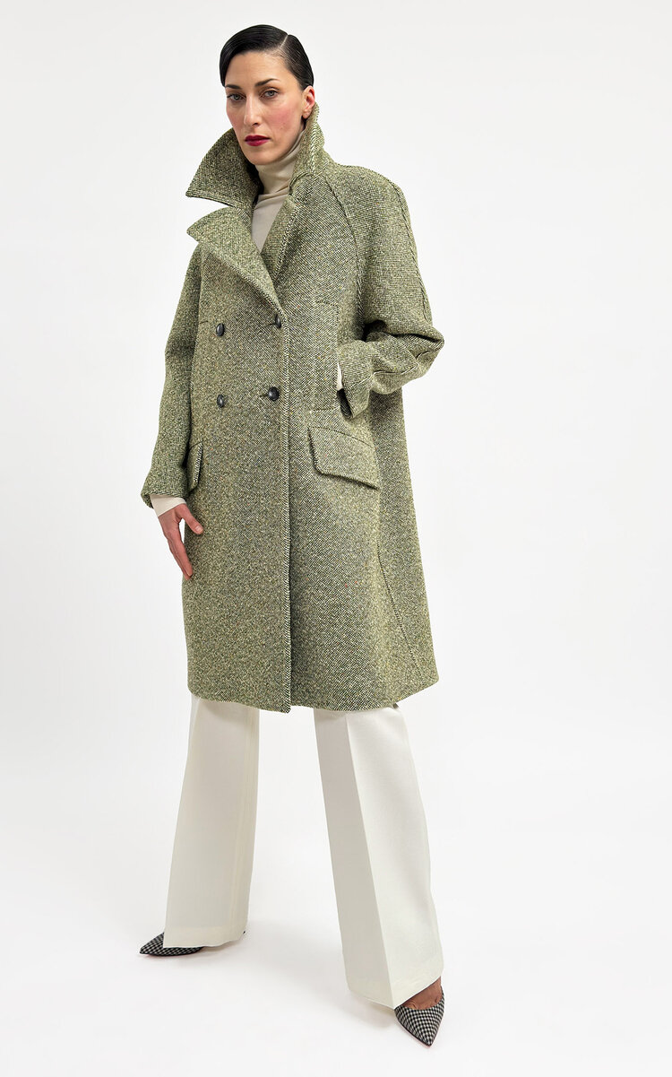 Martin Grant A-line Double-breasted Wool-blend Coat In Green