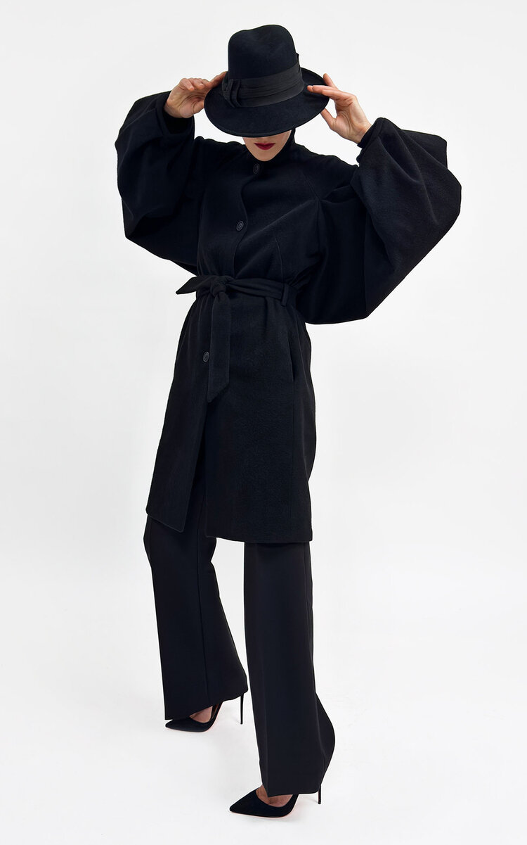 Martin Grant Balloon Sleeve Cashmere Coat In Black