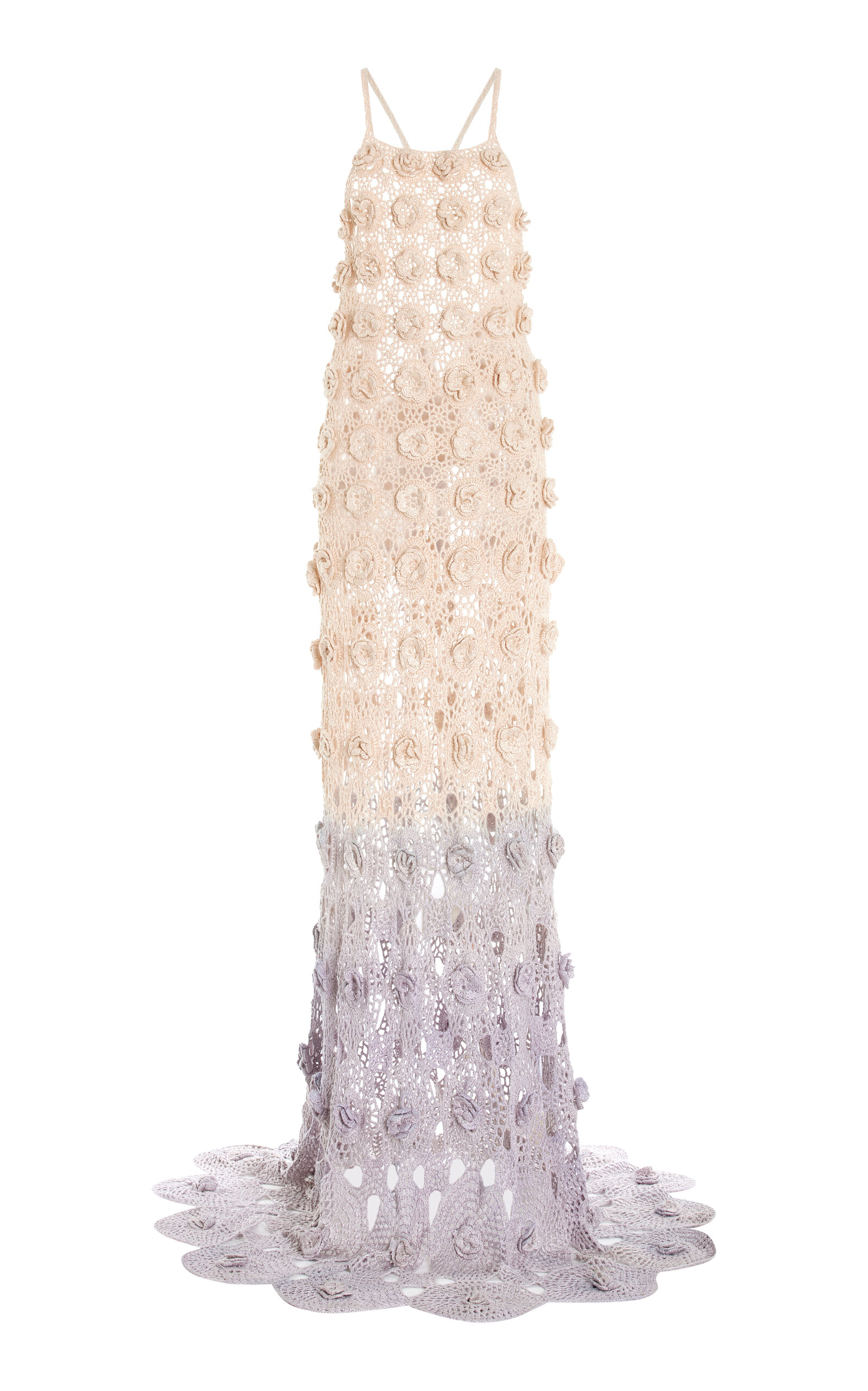 Shop Alejandra Alonso Rojas Ombré-effect Crocheted Silk Gown In Purple