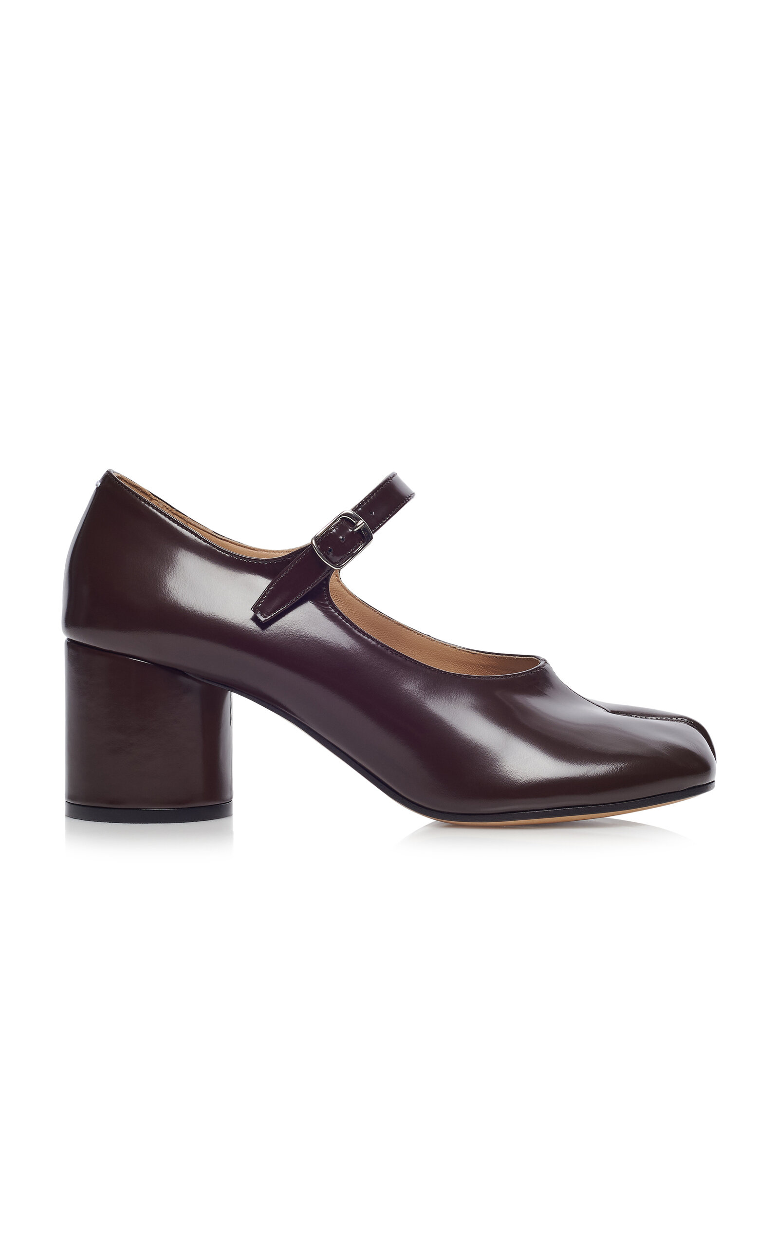 Shop Maison Margiela Tabi Leather Mary Jane Pumps In Brown