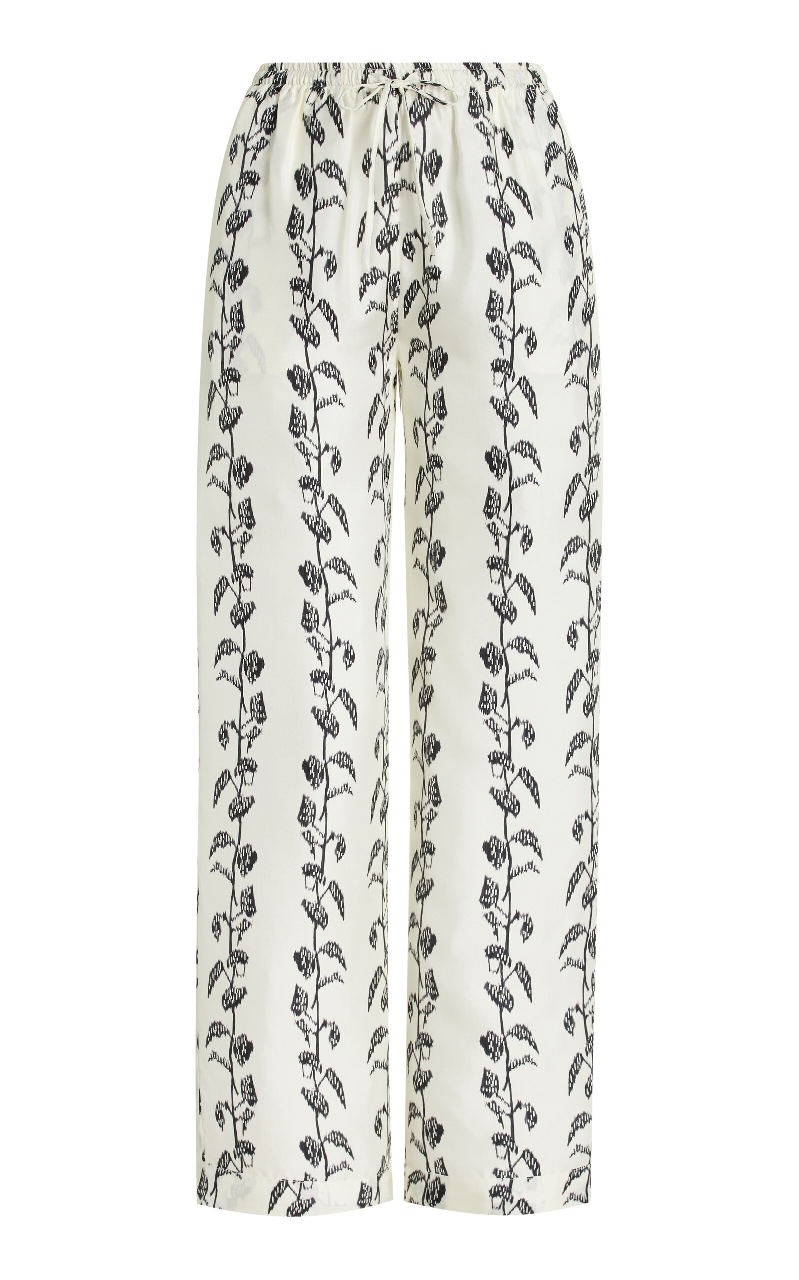 Shop Asceno Aurelia Vine-printed Silk Pants In Black,white