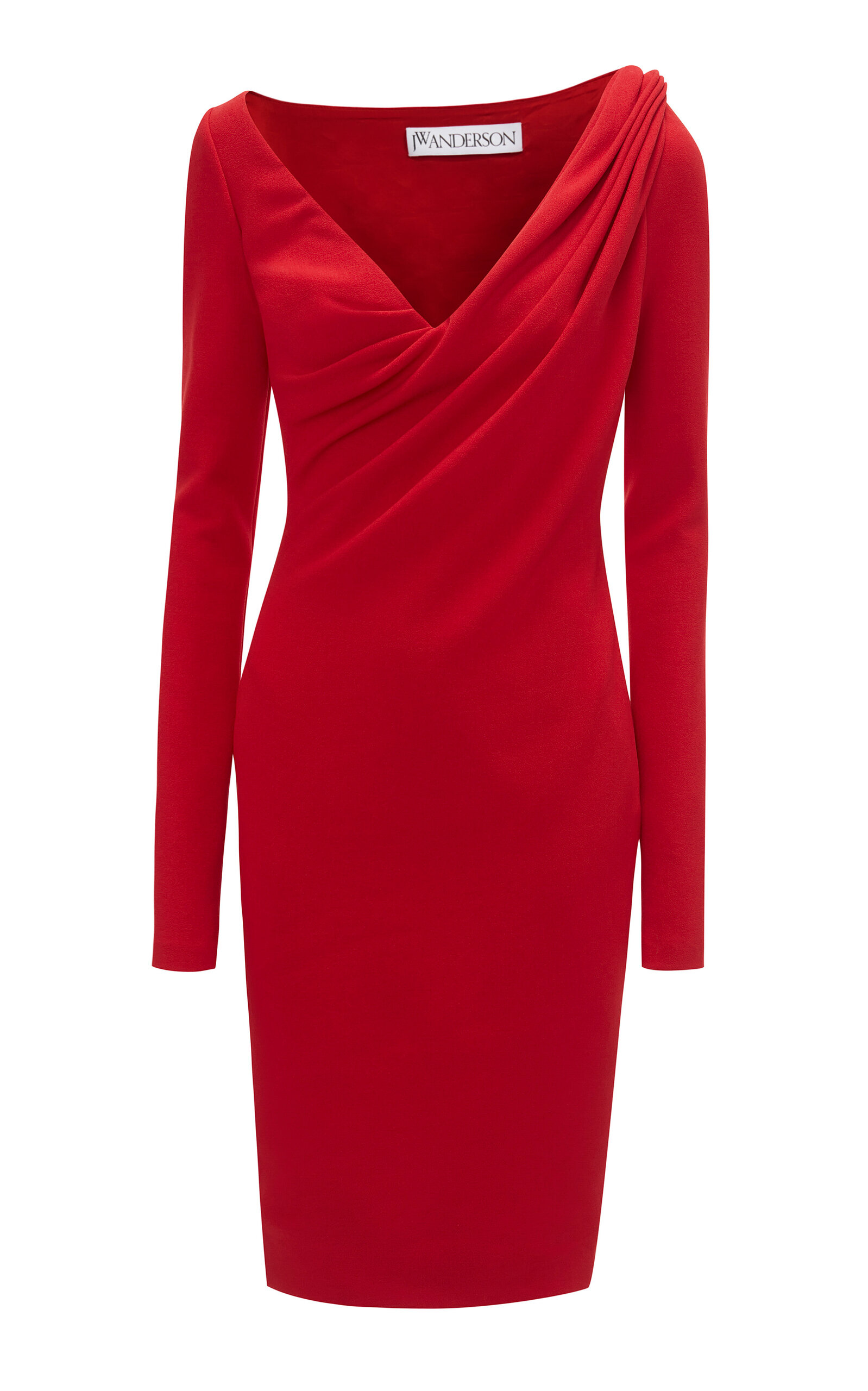 Shop Jw Anderson Draped Crepe Midi Dress In Red