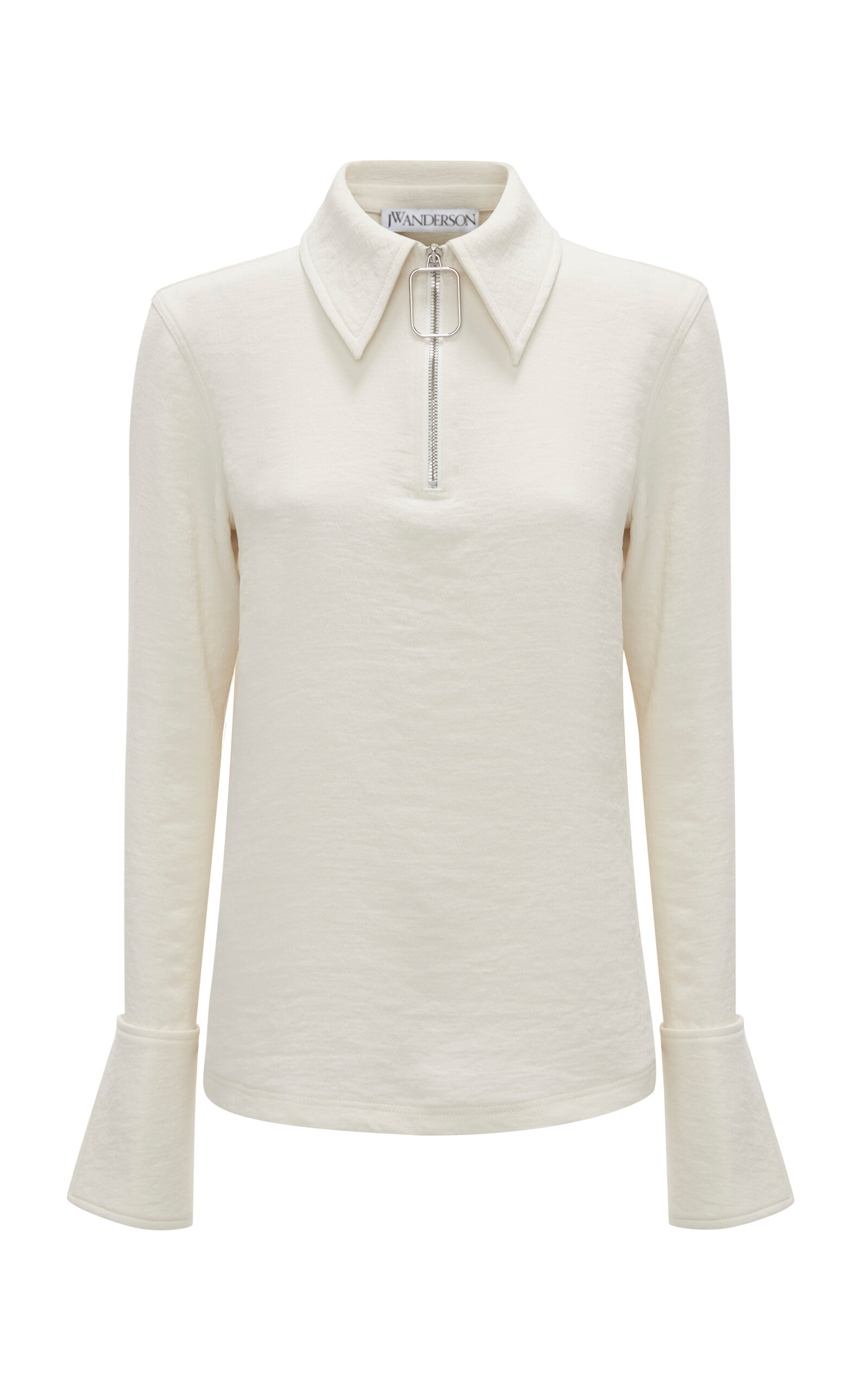 Shop Jw Anderson Half-zipped Crepe Henley Top In Ivory