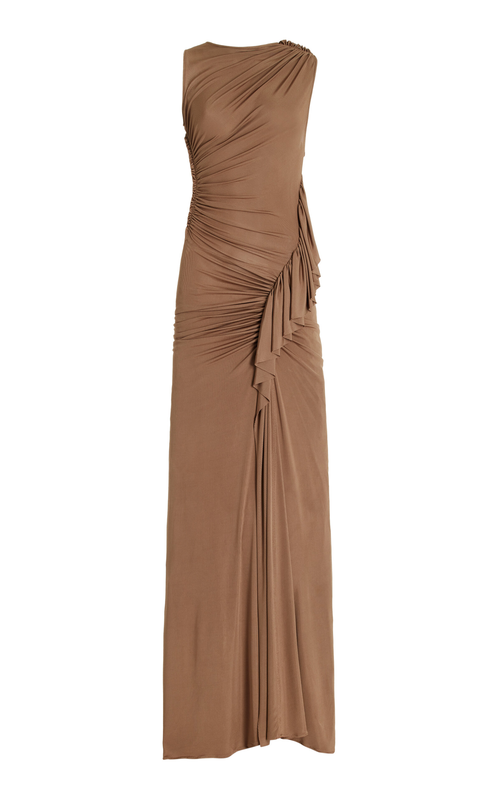 Shop Atlein Ruched Gown In Brown