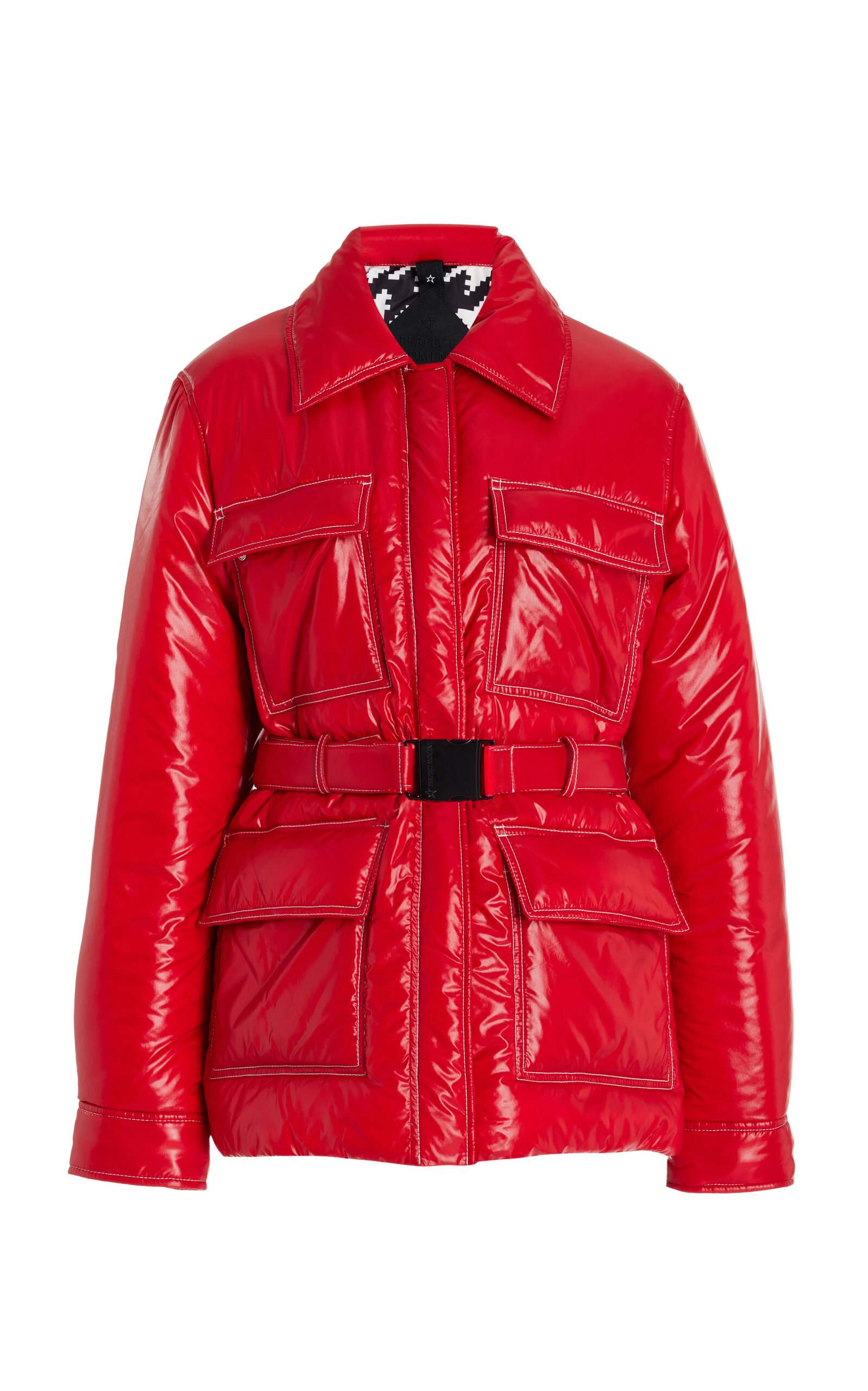 Perfect Moment Jade Belted Ski Shirt Jacket In Red