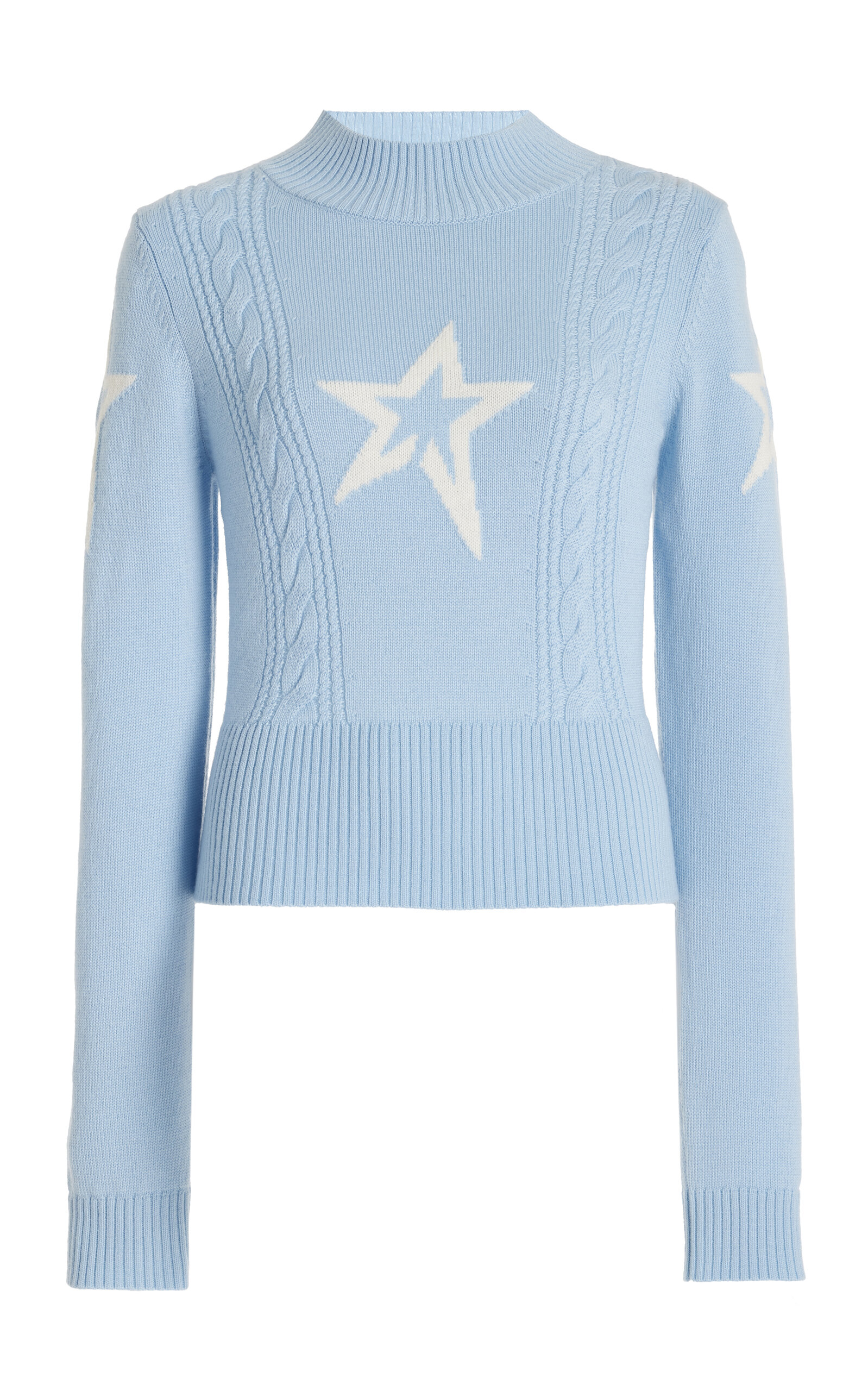 Perfect Moment Cable-knit Wool Ski Sweater In Blue