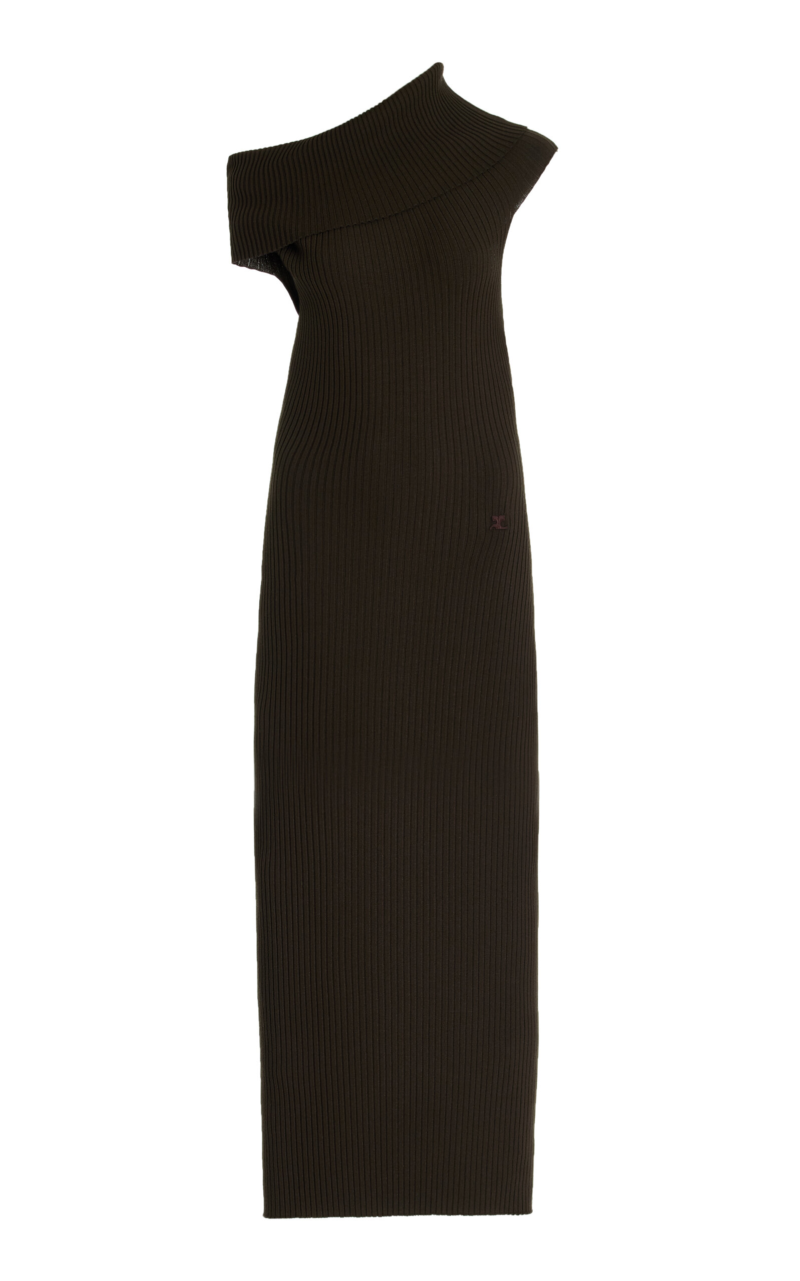 Shop Courrèges Twisted Ribbed-knit Maxi Dress In Brown