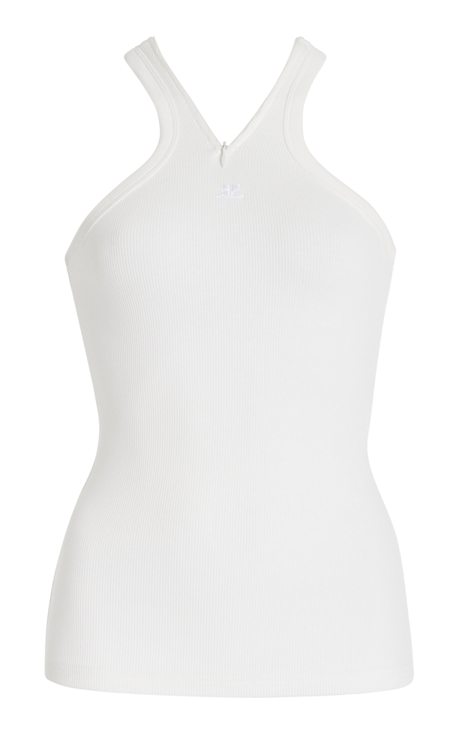 Shop Courrèges 90s Criss-cross Ribbed Cotton Tank Top In White