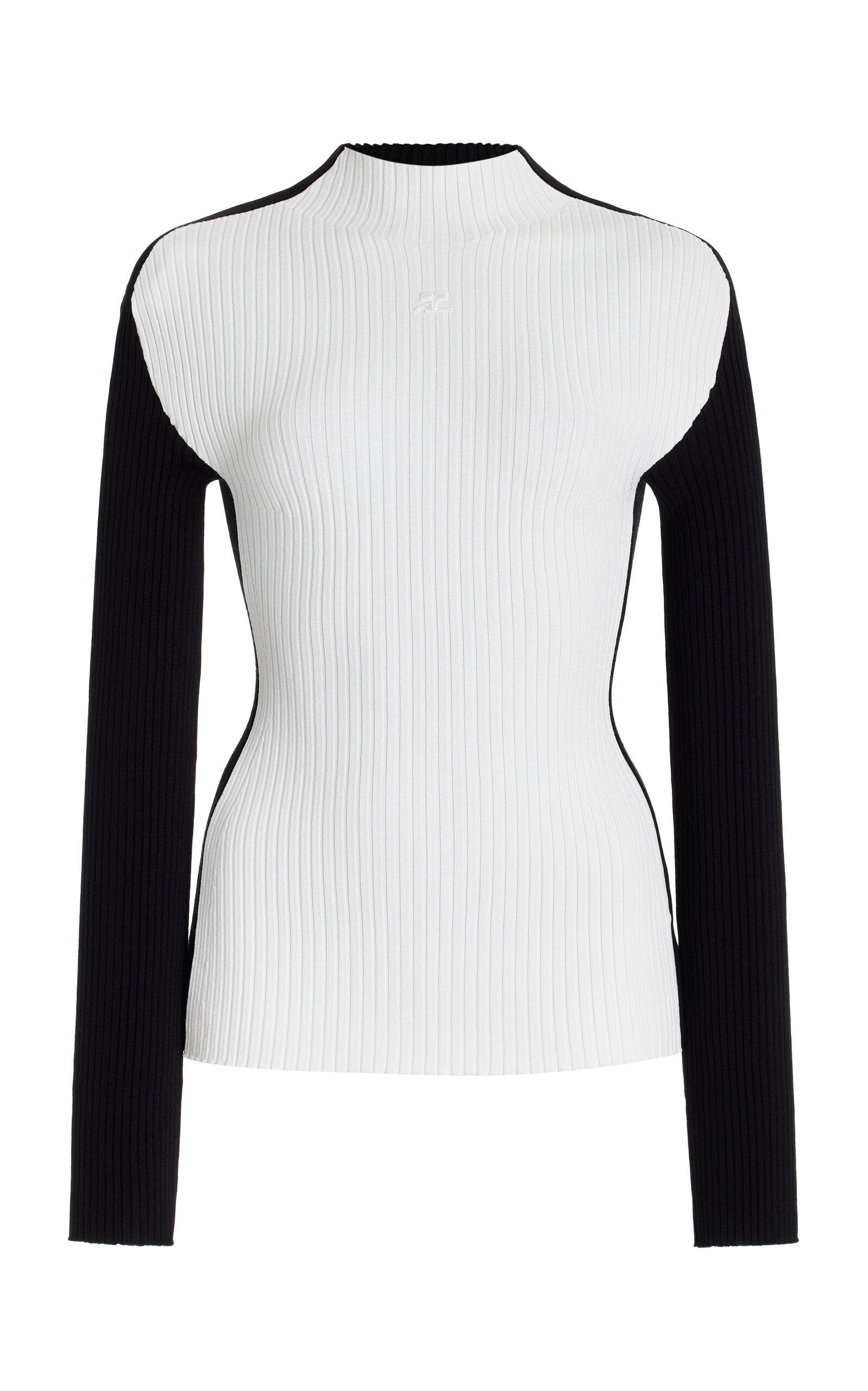 Shop Courrèges Frame Contrasting Ribbed-knit Sweater In Black,white